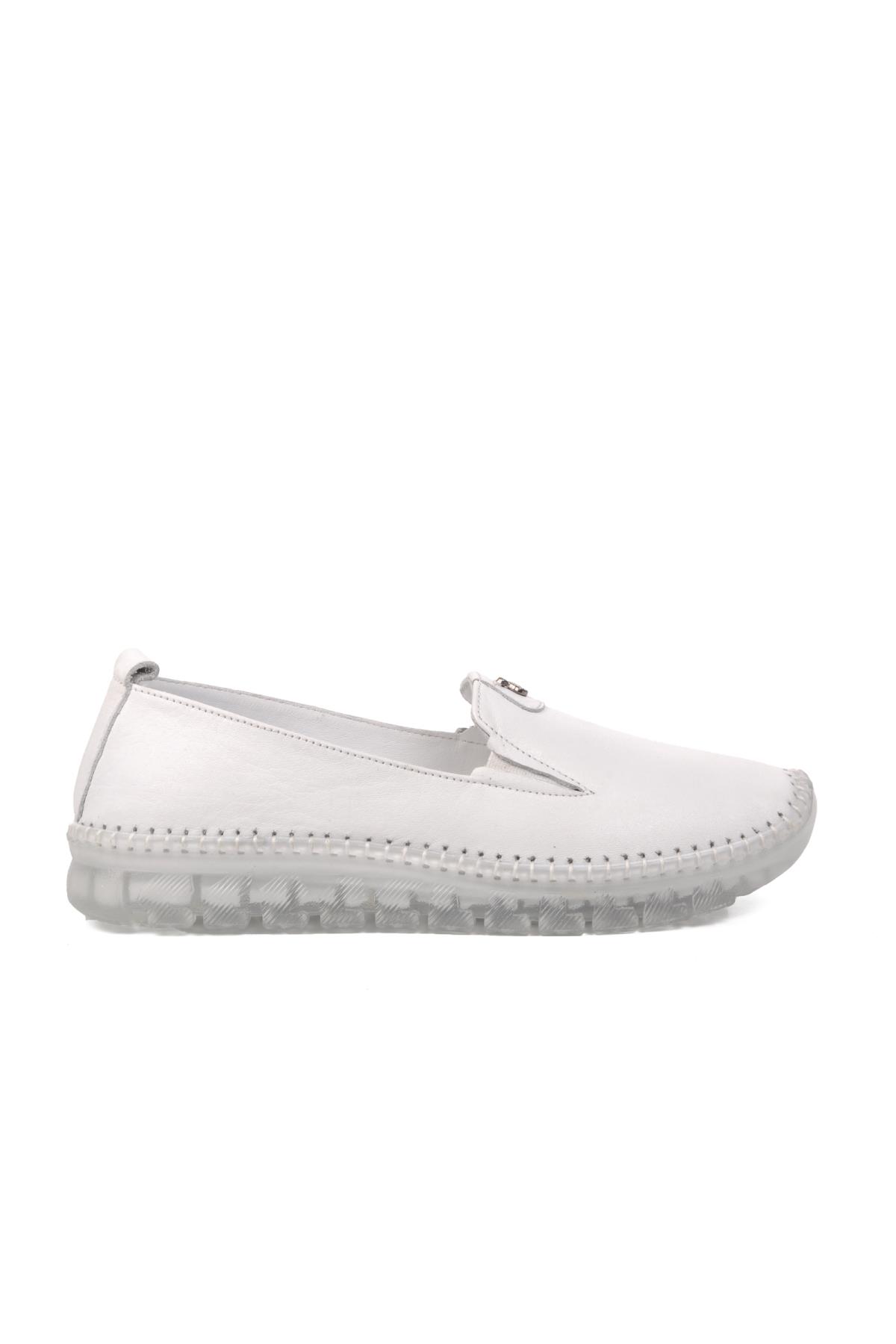 9059 Beyaz Hakiki Deri Kadın Günlük Ayakkabı - Görsel 9