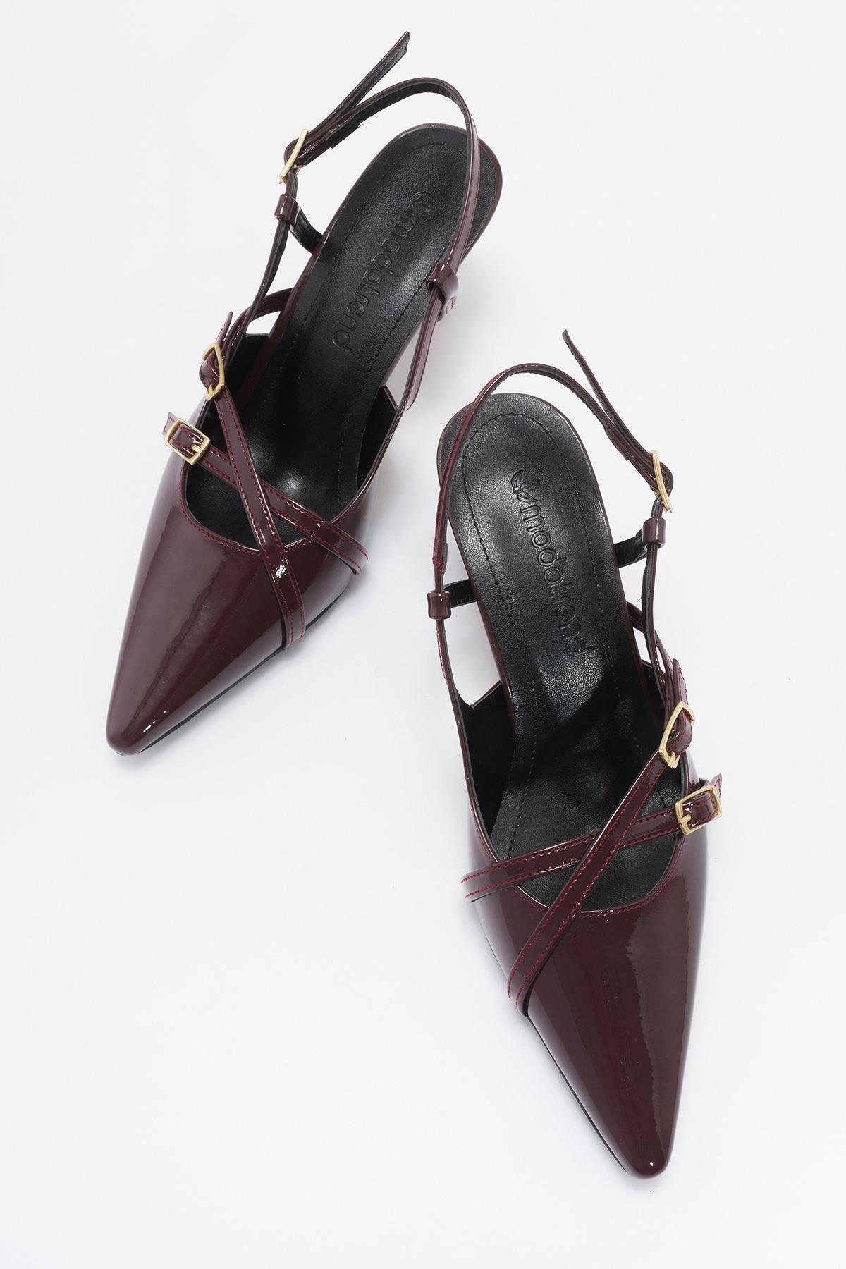 Kadın Sivri Burun Topuklu Ayakkabı BORDO RUGAN - Görsel 6