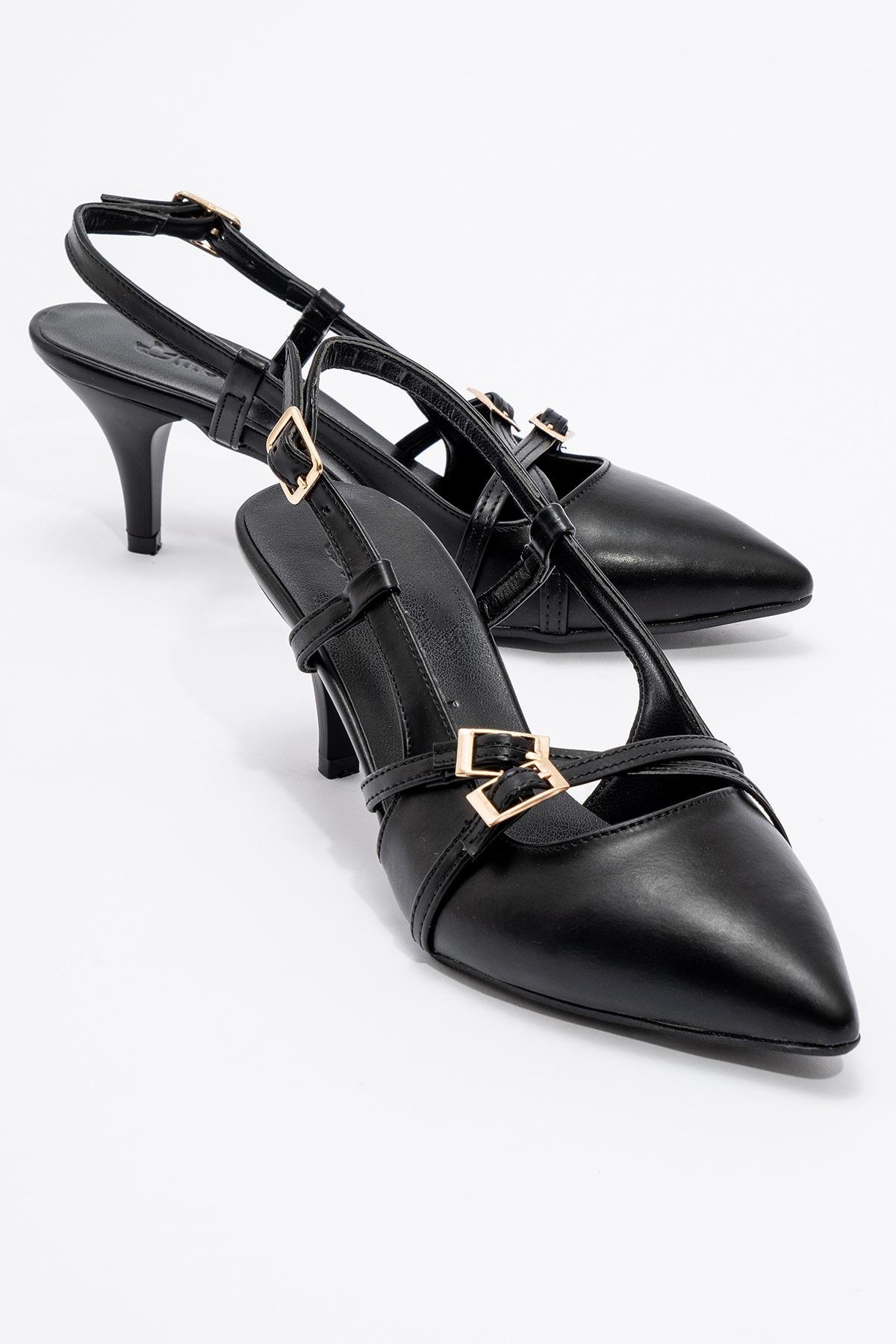 Kadın 3 Tokalı Topuklu Ayakkabı SİYAH CİLT - Görsel 2