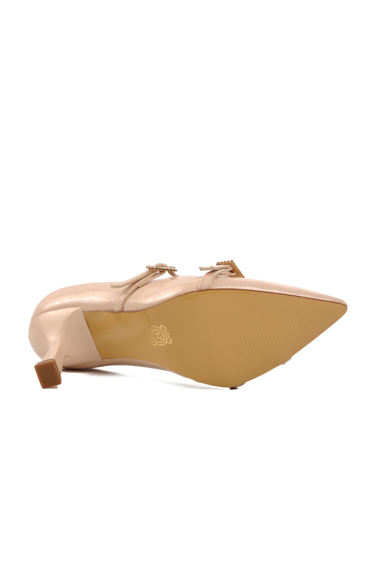 357095 Bej Kırışık Kadın Topuklu Ayakkabı - Görsel 6