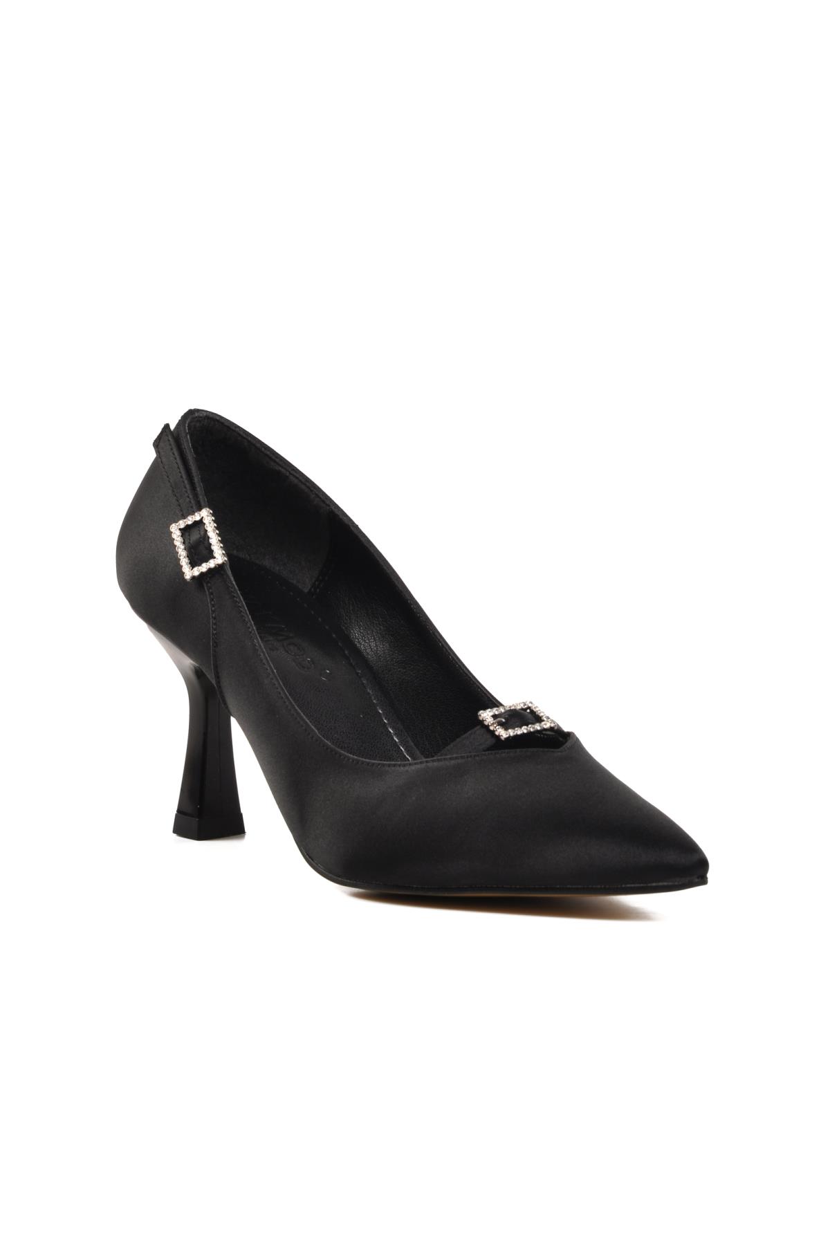 357091 Siyah Saten Kadın Topuklu Ayakkabı - Görsel 2