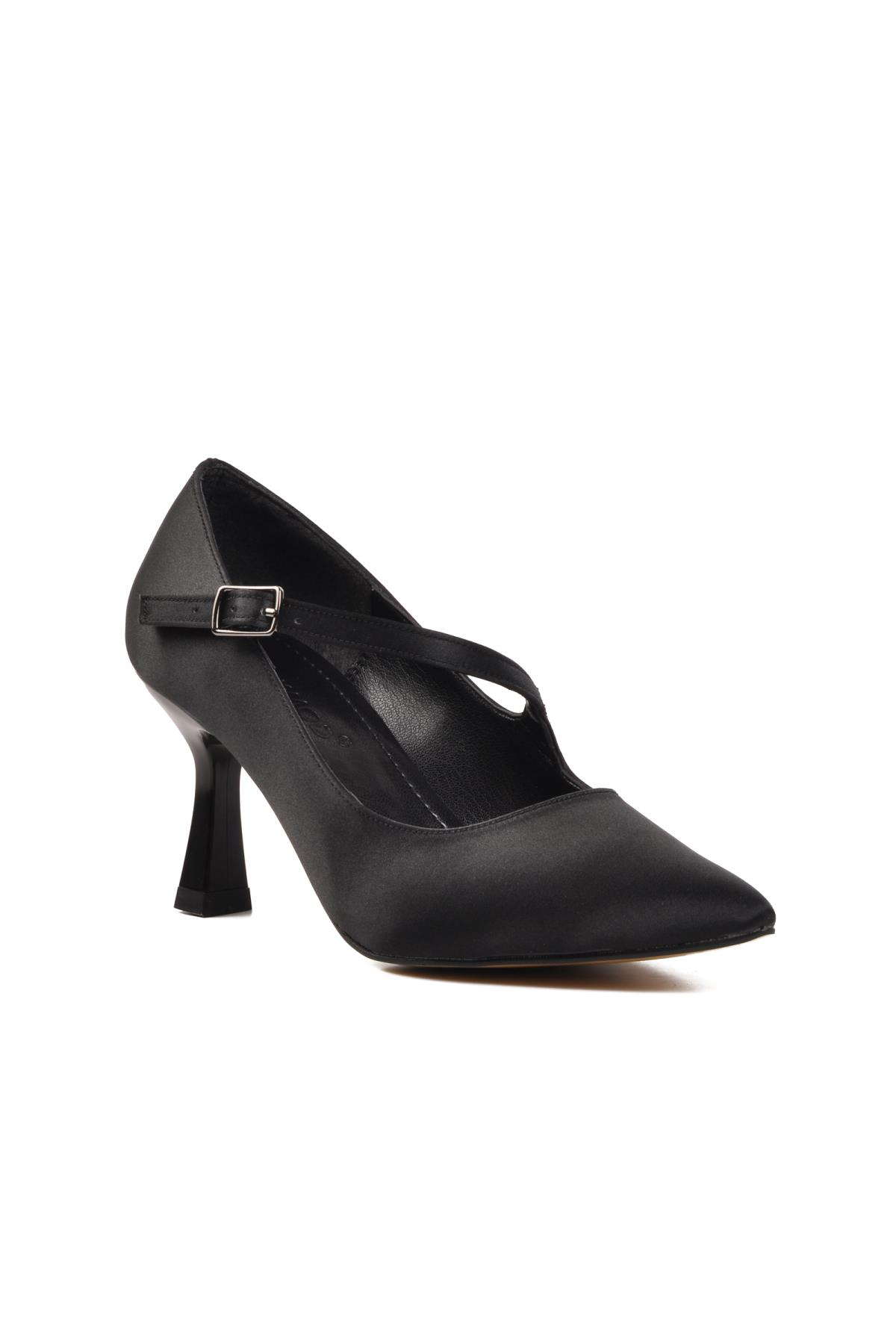357094 Siyah Saten Kadın Topuklu Ayakkabı - Görsel 2