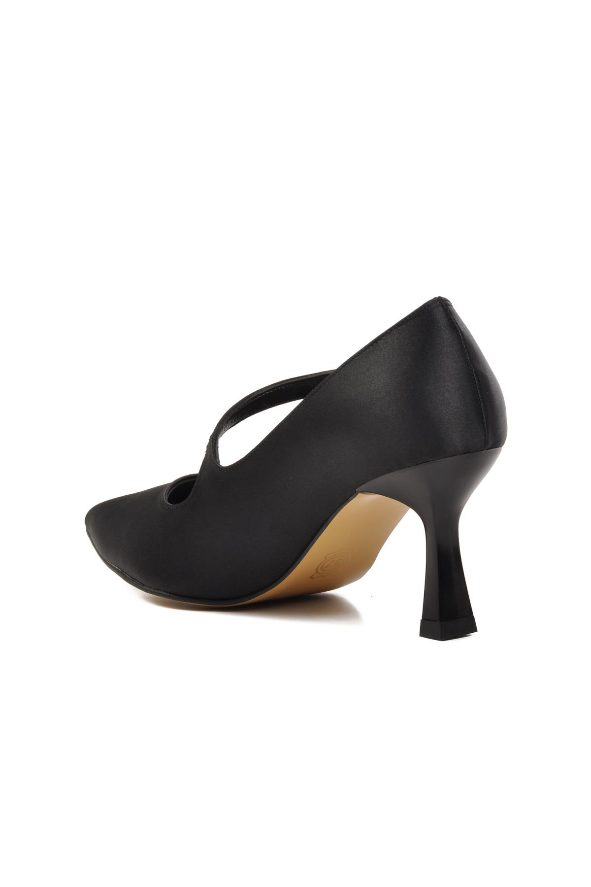 357094 Siyah Saten Kadın Topuklu Ayakkabı - Görsel 5