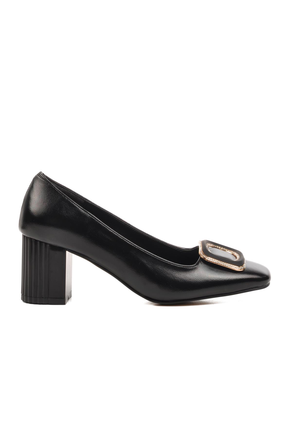 357106 Siyah Cilt Kadın Topuklu Ayakkabı - Görsel 3
