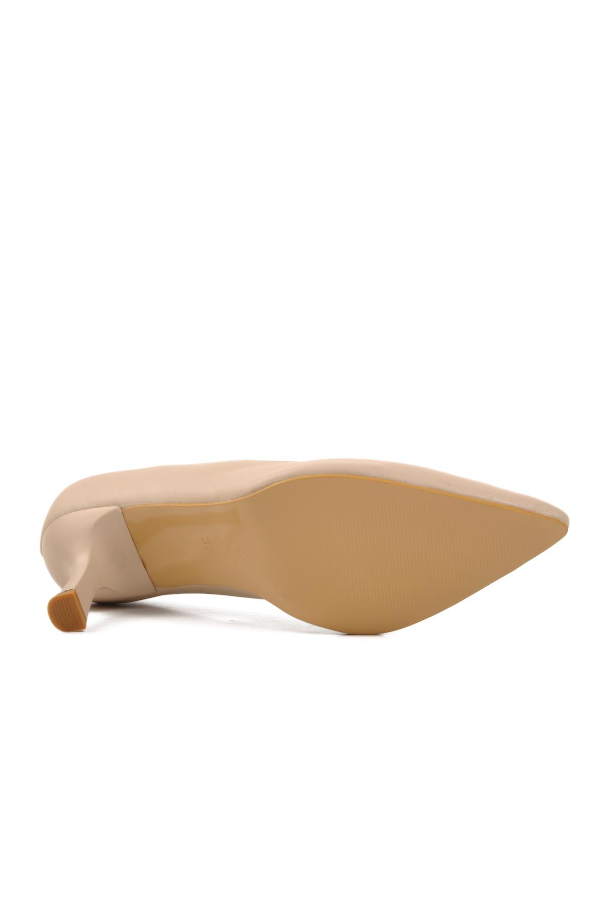 458299 Bej Cilt İnce Topuklu Kadın Abiye Ayakkabı - Görsel 6