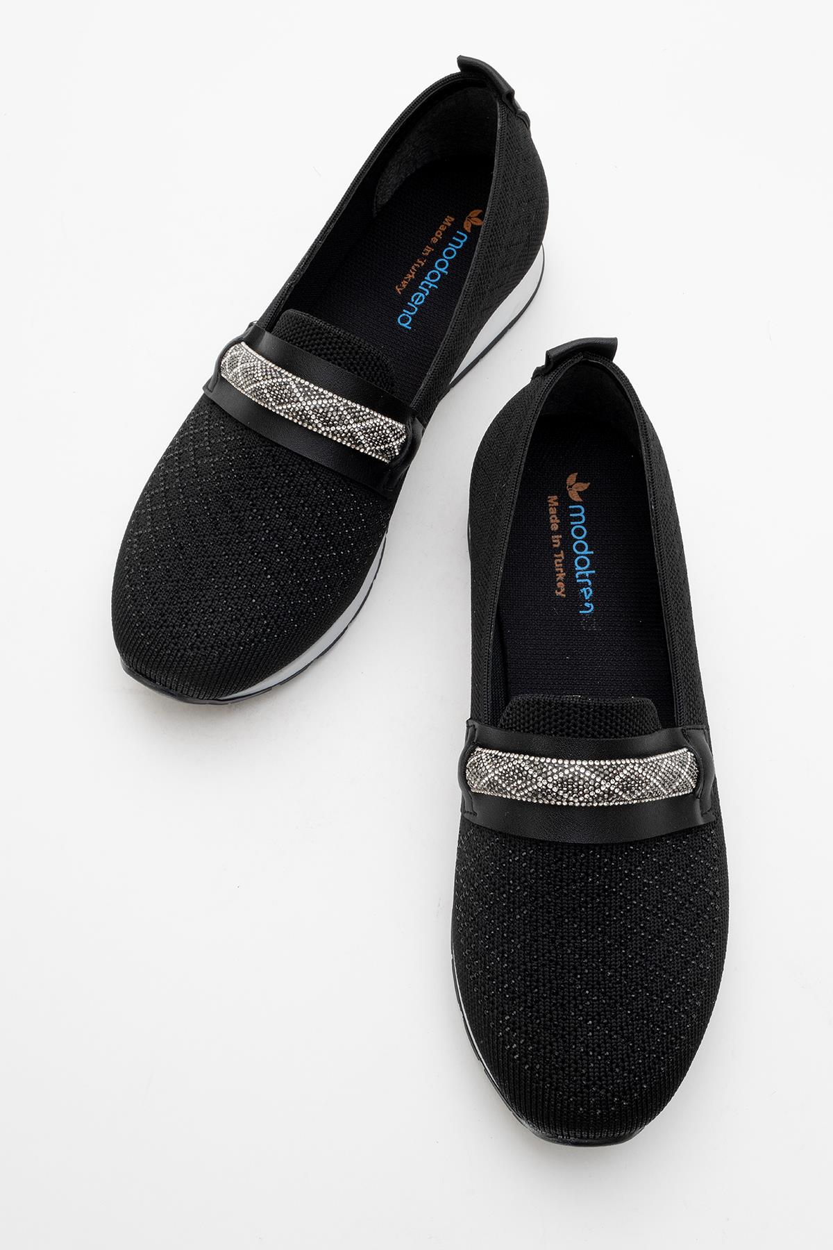 Kadın Taşlı Triko Günlük Ayakkabı SİYAH - Görsel 6