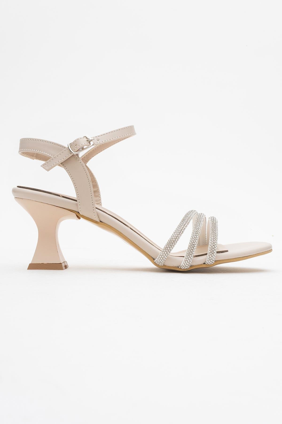 Kadın Biyeli 3 Taşlı Topuklu Sandalet TEN CİLT - Görsel 3