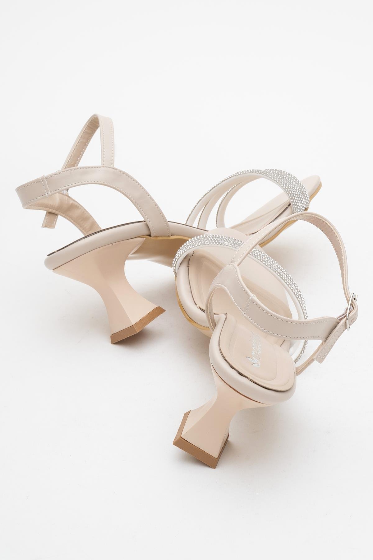 Kadın Biyeli 3 Taşlı Topuklu Sandalet TEN CİLT - Görsel 5