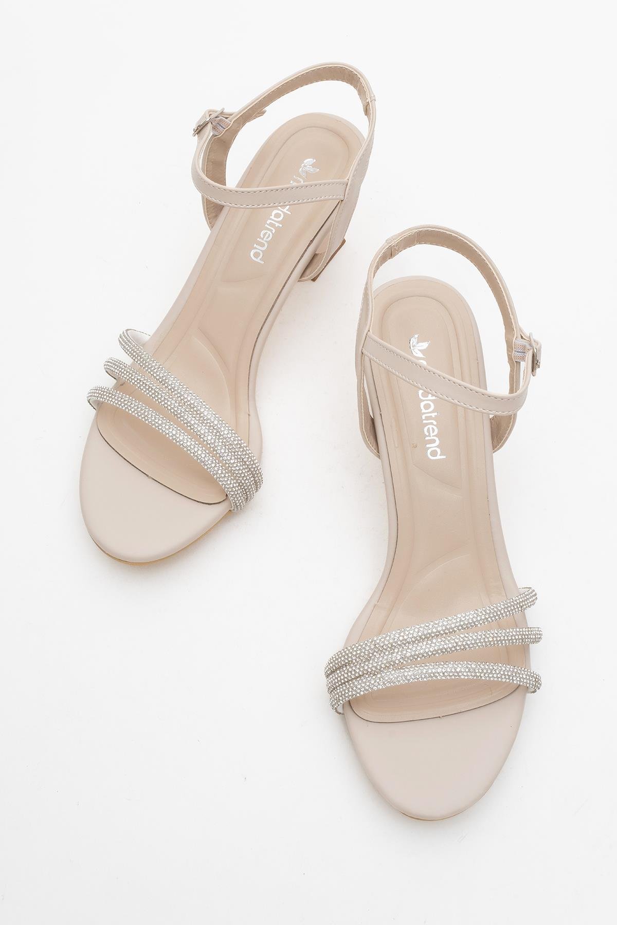 Kadın Biyeli 3 Taşlı Topuklu Sandalet TEN CİLT - Görsel 6