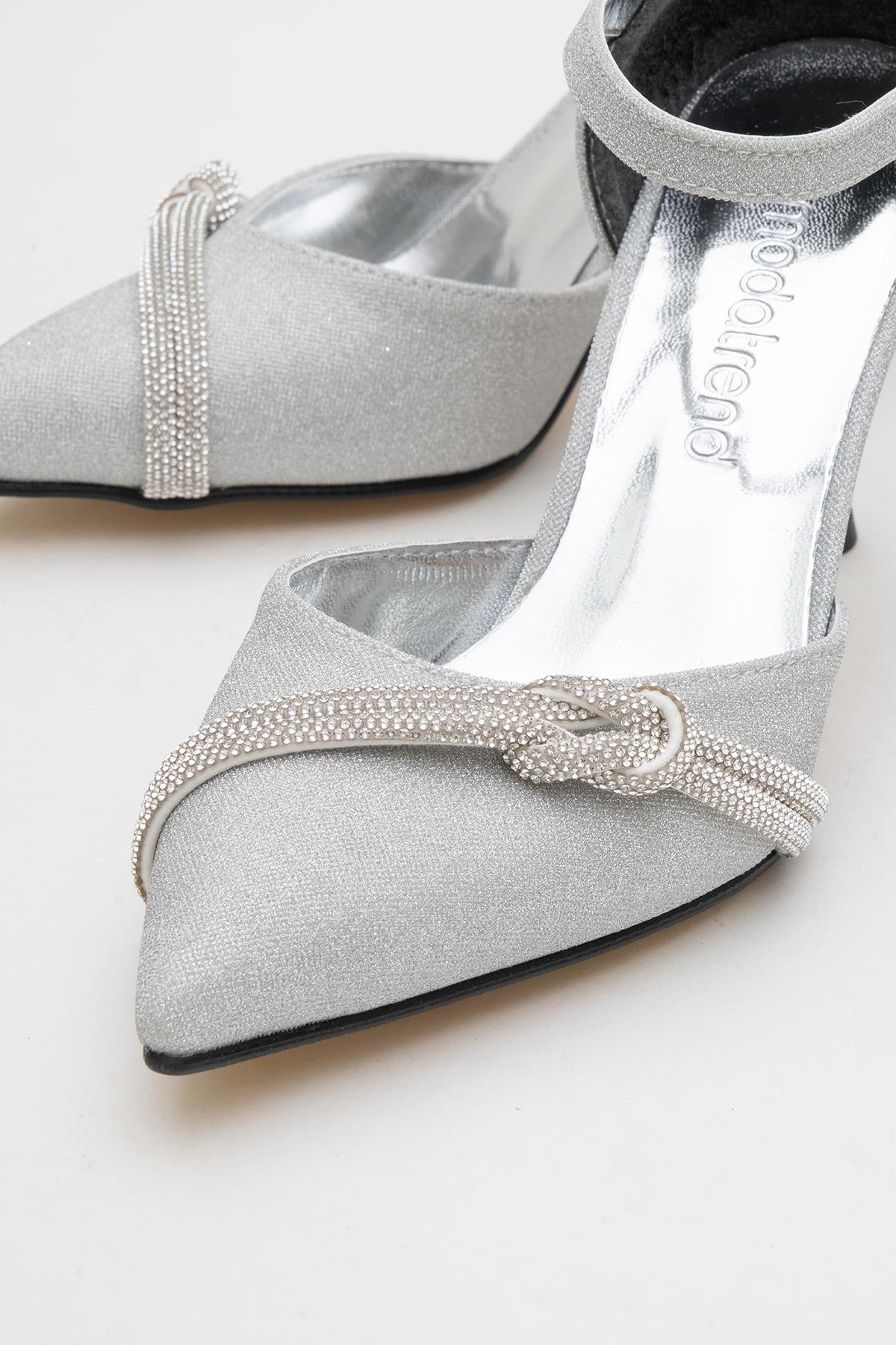 Kadın Taşlı Topuklu Ayakkabı GÜMÜŞ SİM - Görsel 4