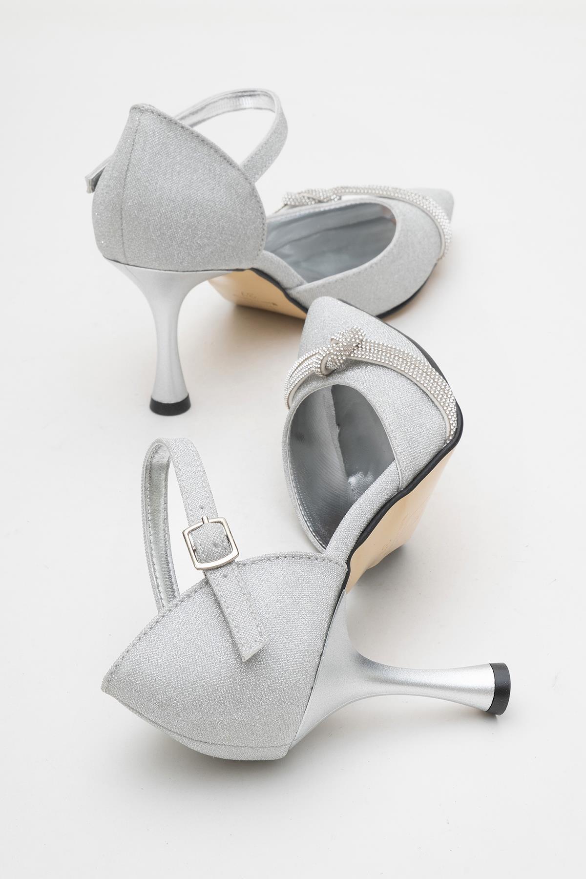 Kadın Taşlı Topuklu Ayakkabı GÜMÜŞ SİM - Görsel 5
