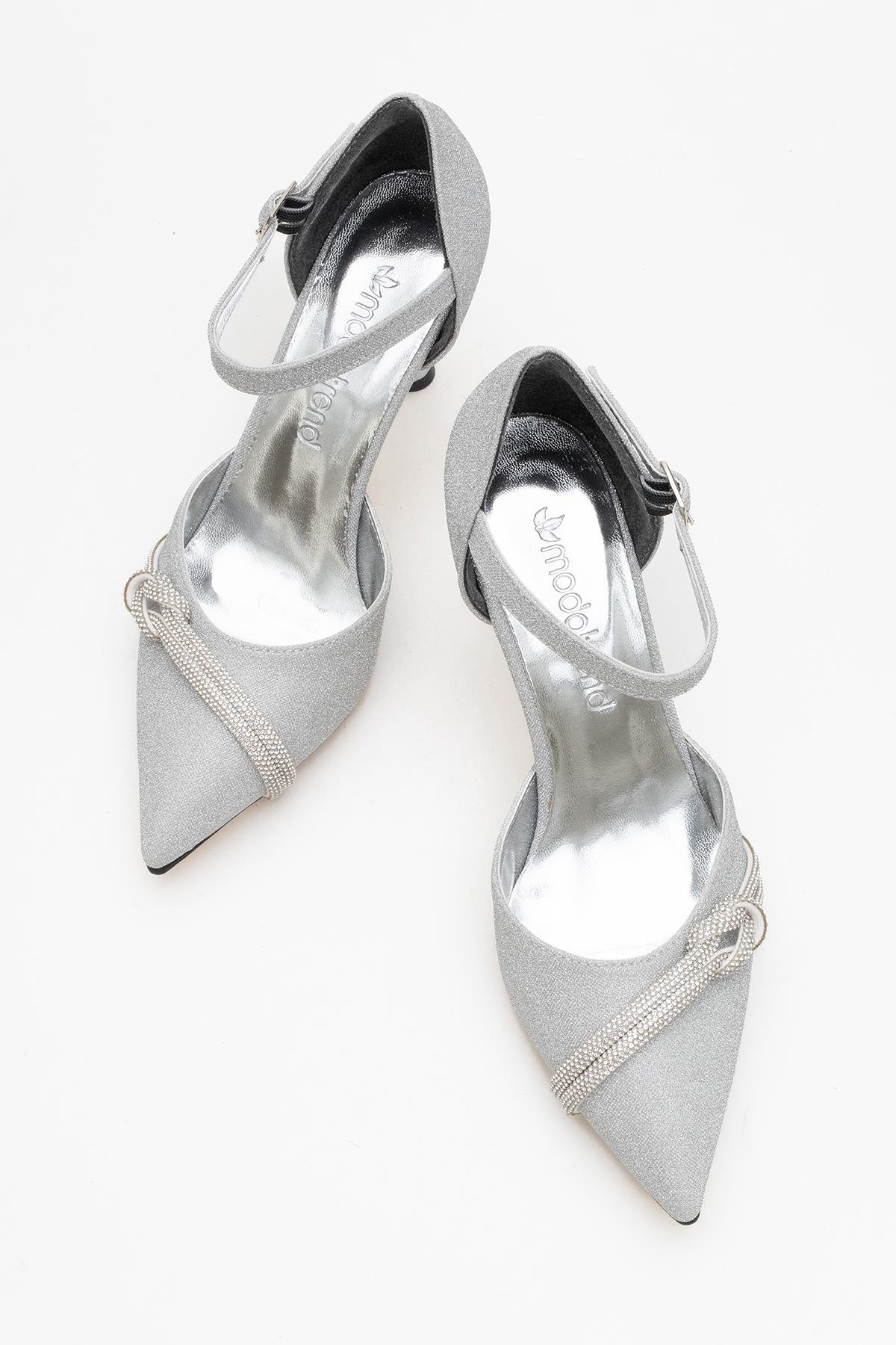 Kadın Taşlı Topuklu Ayakkabı GÜMÜŞ SİM - Görsel 6