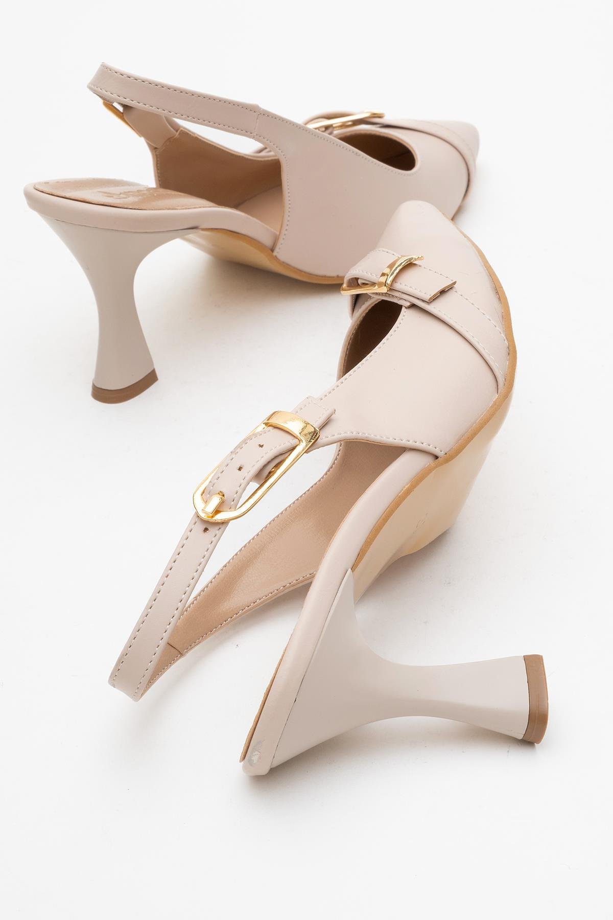Kadın Tokalı Açık Topuklu Ayakkabı TEN CİLT - Görsel 5
