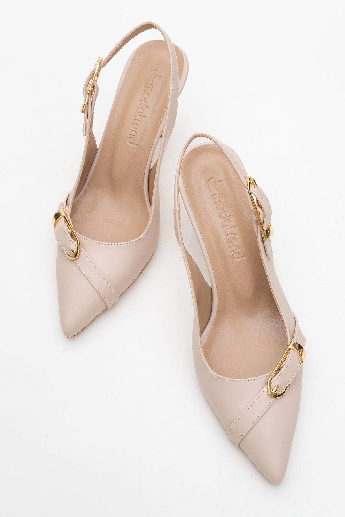 Kadın Tokalı Açık Topuklu Ayakkabı TEN CİLT - Görsel 6