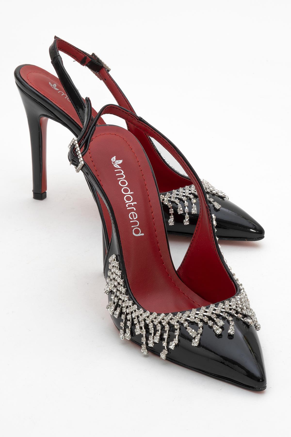 Saçak Taşlı Açık Kadın Stiletto Ayakkabı SİYAH RUGAN - Görsel 2