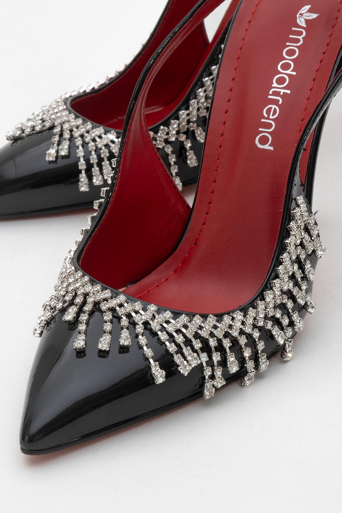 Saçak Taşlı Açık Kadın Stiletto Ayakkabı SİYAH RUGAN - Görsel 4