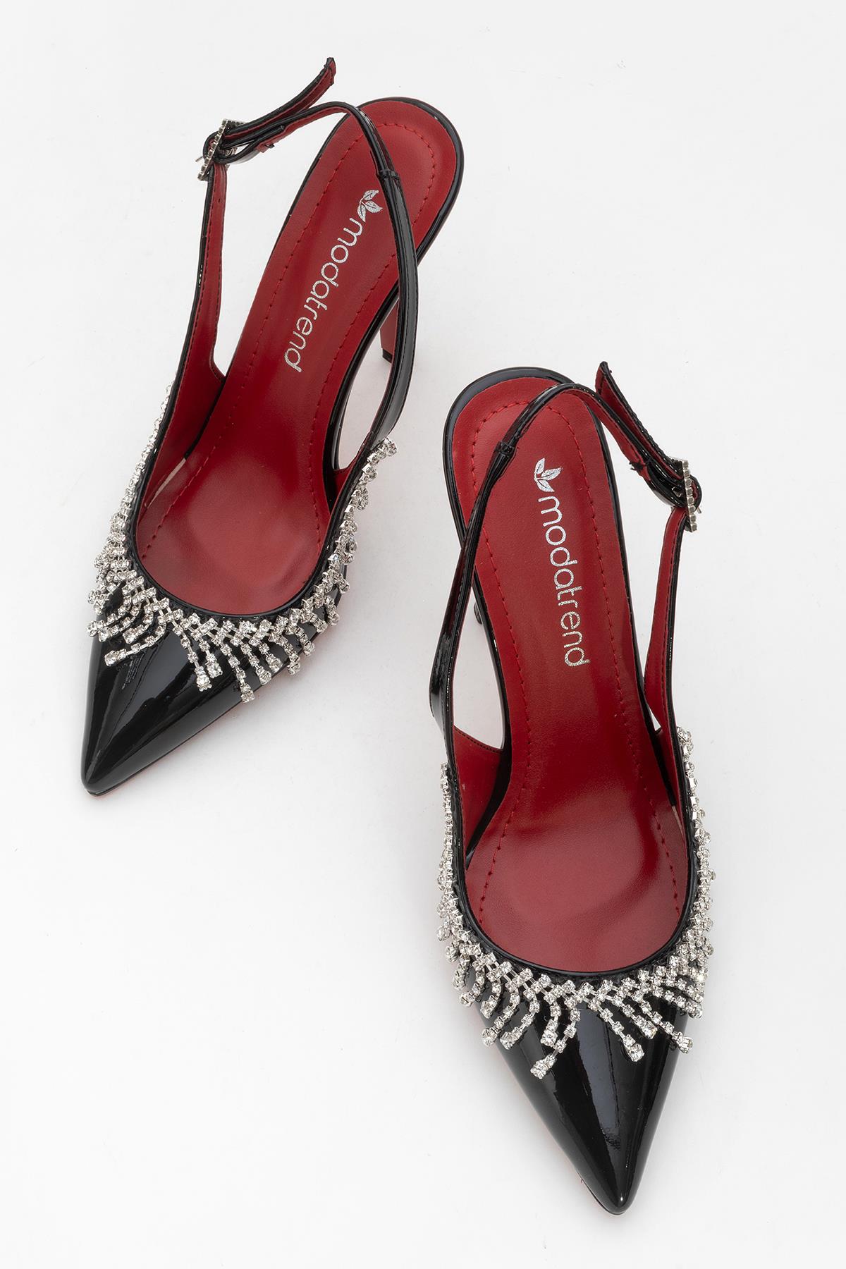 Saçak Taşlı Açık Kadın Stiletto Ayakkabı SİYAH RUGAN - Görsel 6