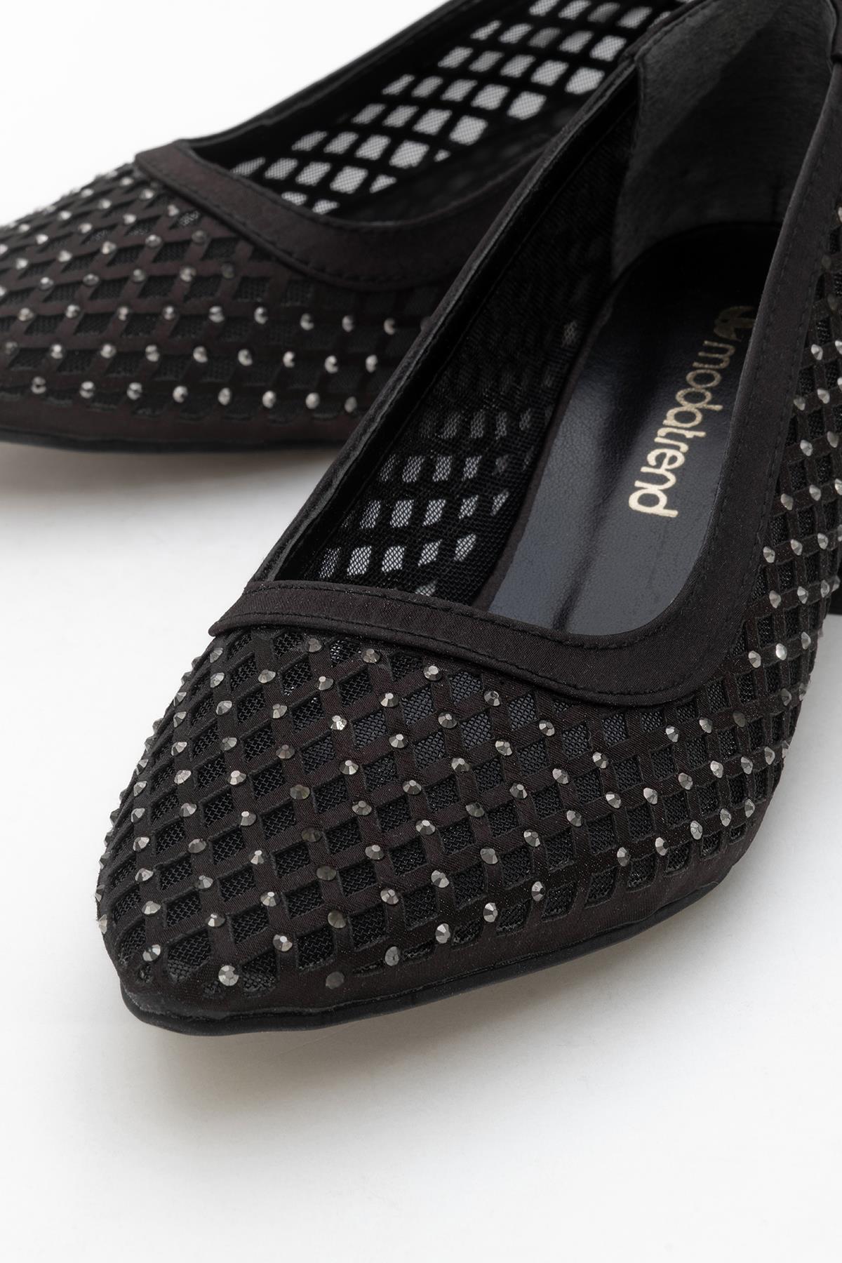 Kadın Taşlı Fileli Topuklu Ayakkab SİYAH SATEN - Görsel 4