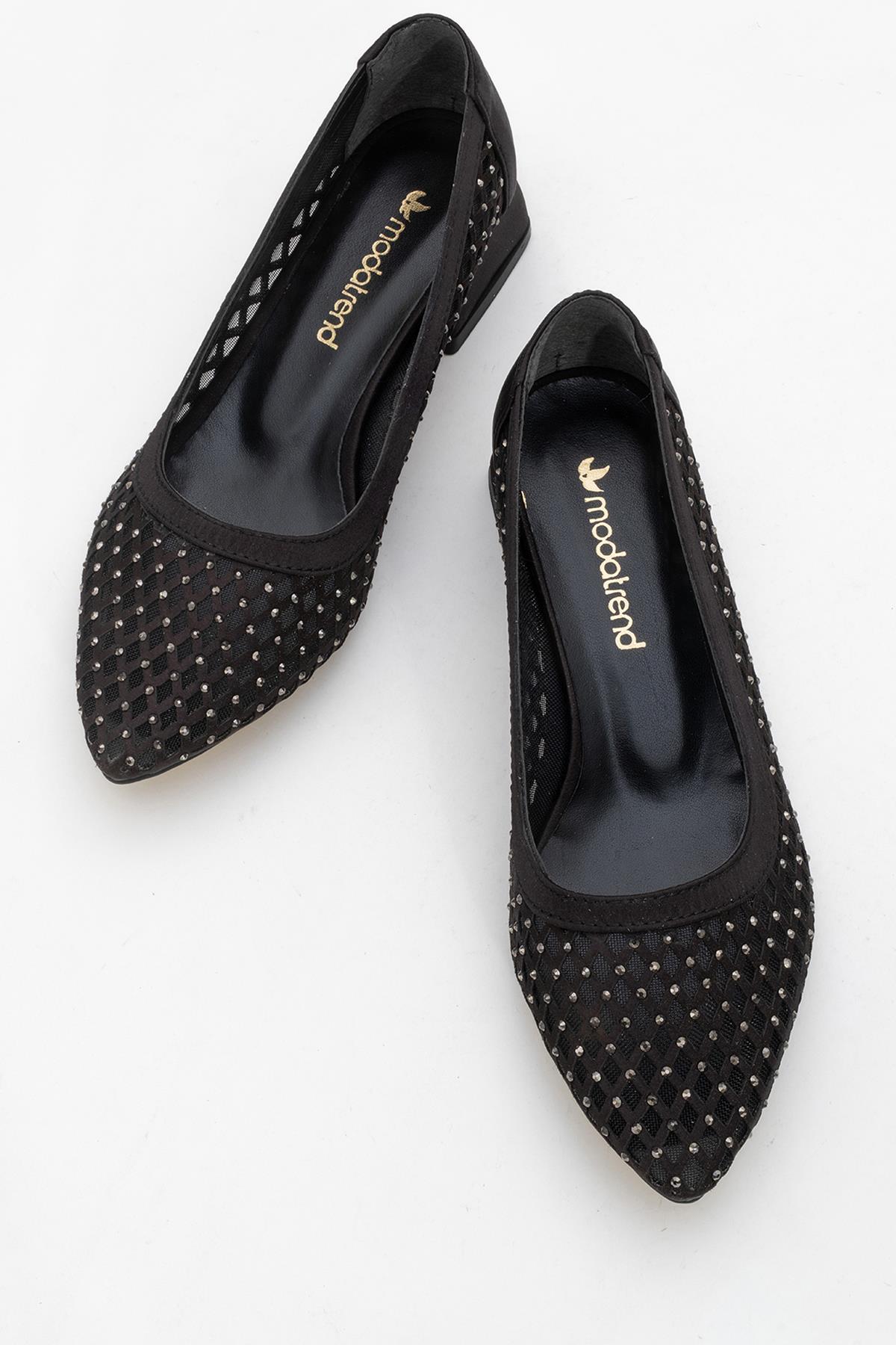 Kadın Taşlı Fileli Topuklu Ayakkab SİYAH SATEN - Görsel 6