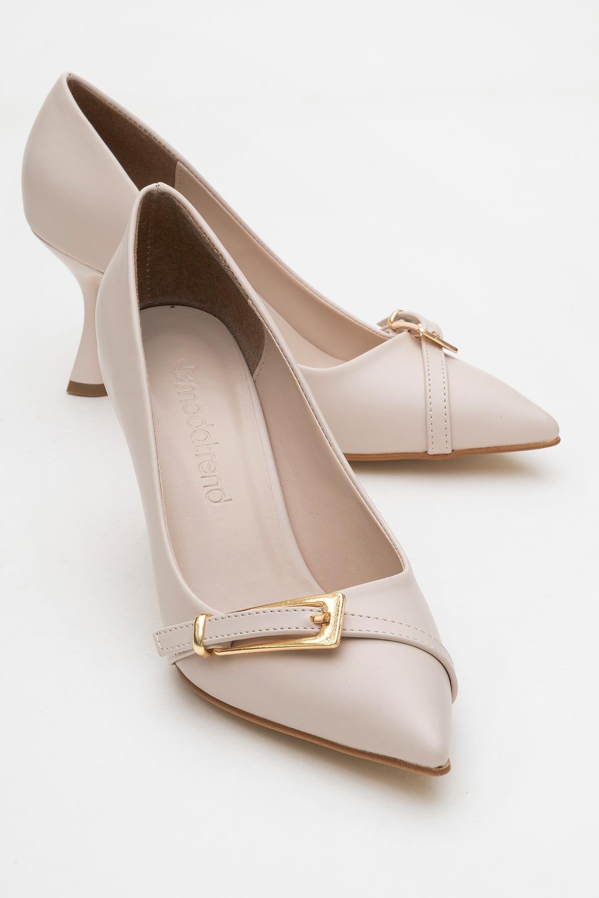 Kadın Zincirli Topuklu Ayakkabı TEN CİLT - Görsel 2