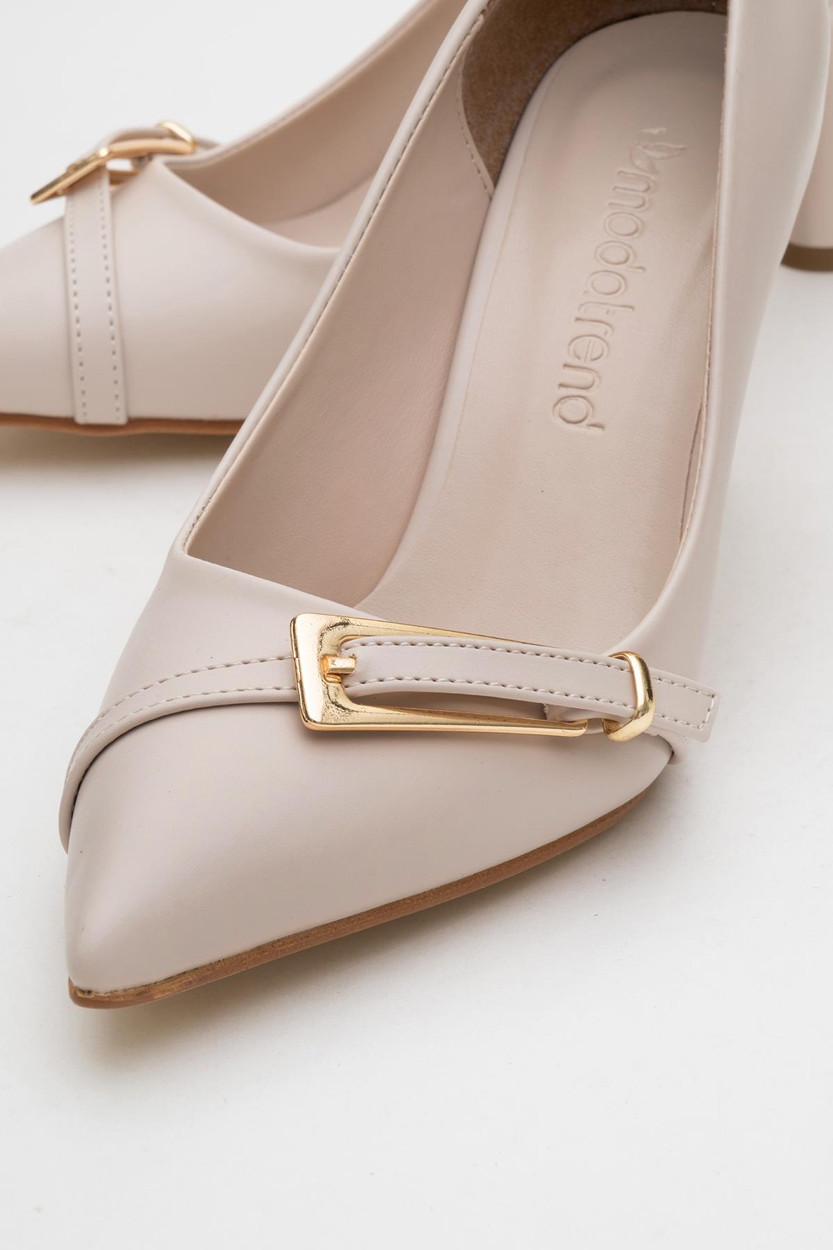 Kadın Zincirli Topuklu Ayakkabı TEN CİLT - Görsel 4