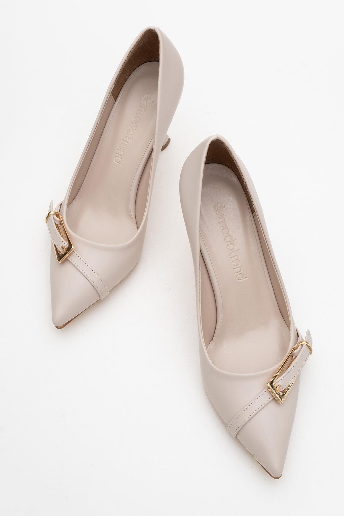 Kadın Zincirli Topuklu Ayakkabı TEN CİLT - Görsel 6