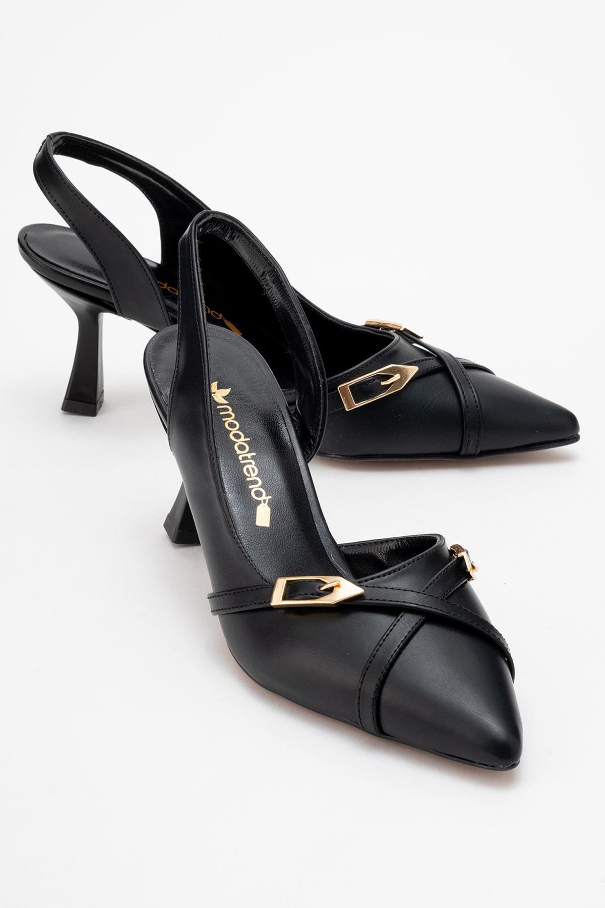 Kadın Sivri Burun Açık Ayakkabı SİYAH CİLT - Görsel 2