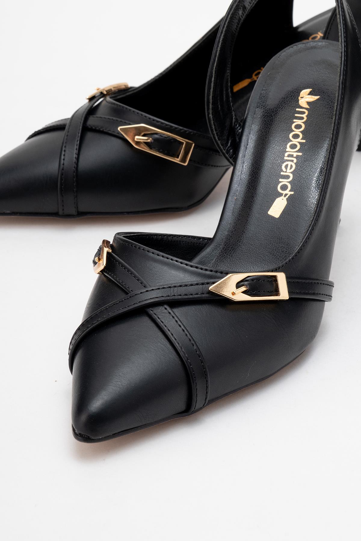 Kadın Sivri Burun Açık Ayakkabı SİYAH CİLT - Görsel 4