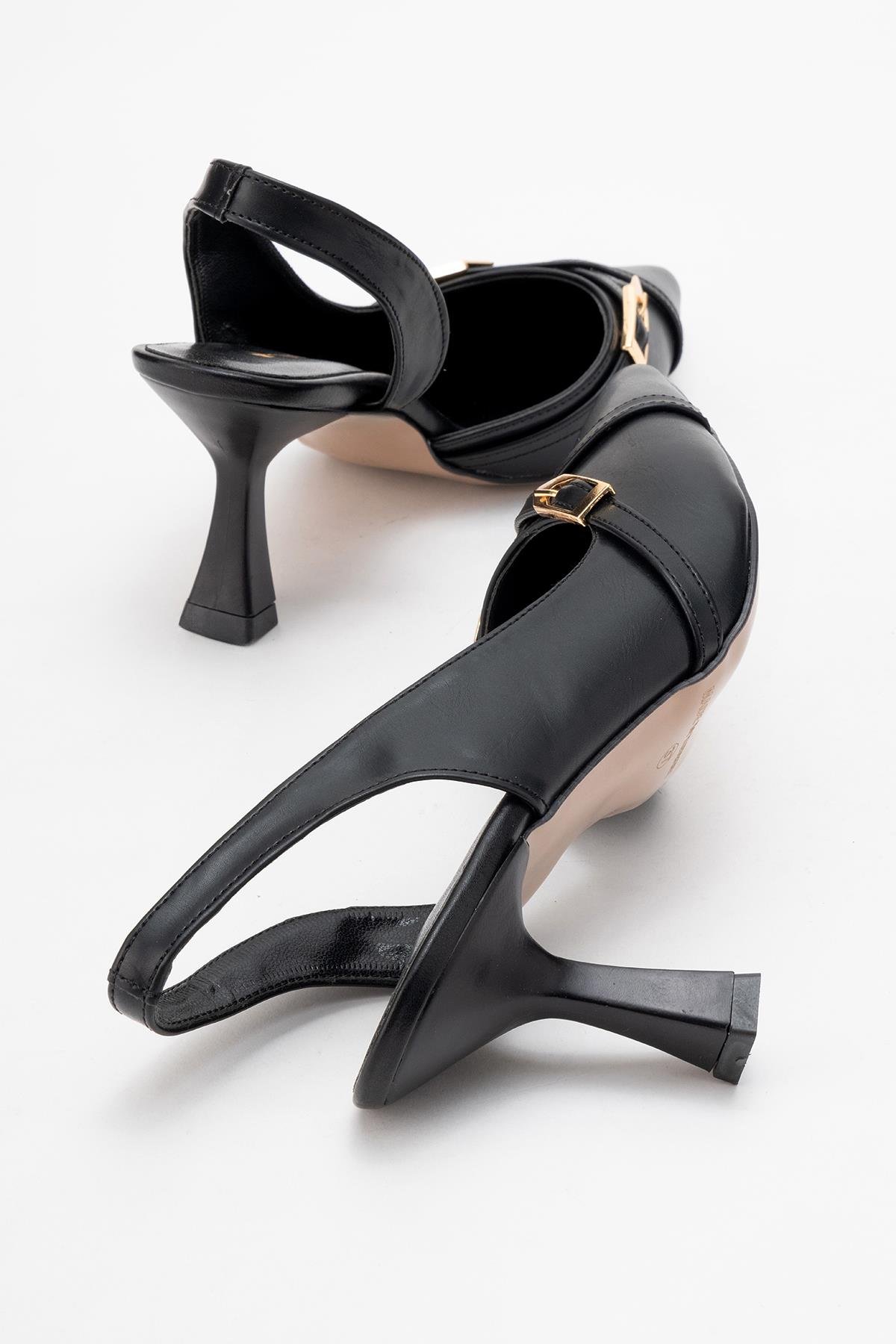 Kadın Sivri Burun Açık Ayakkabı SİYAH CİLT - Görsel 5