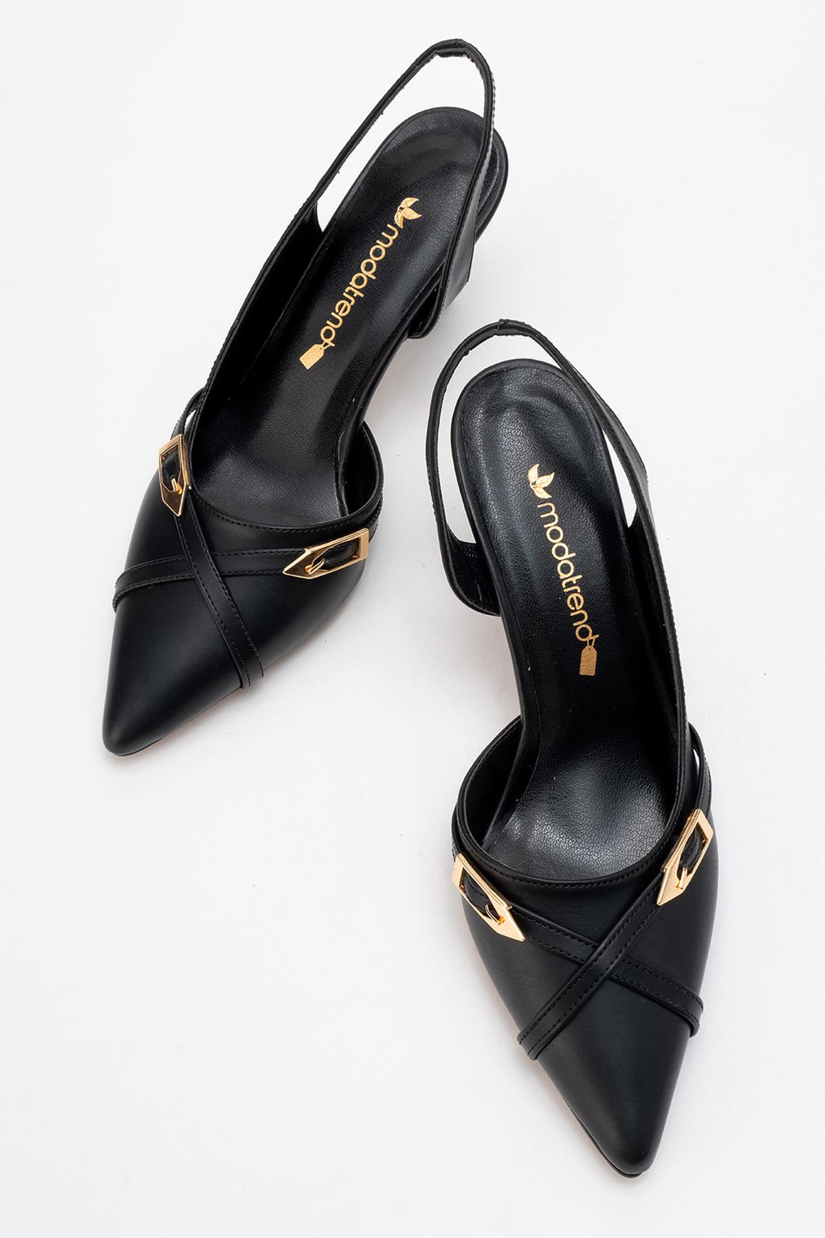 Kadın Sivri Burun Açık Ayakkabı SİYAH CİLT - Görsel 6