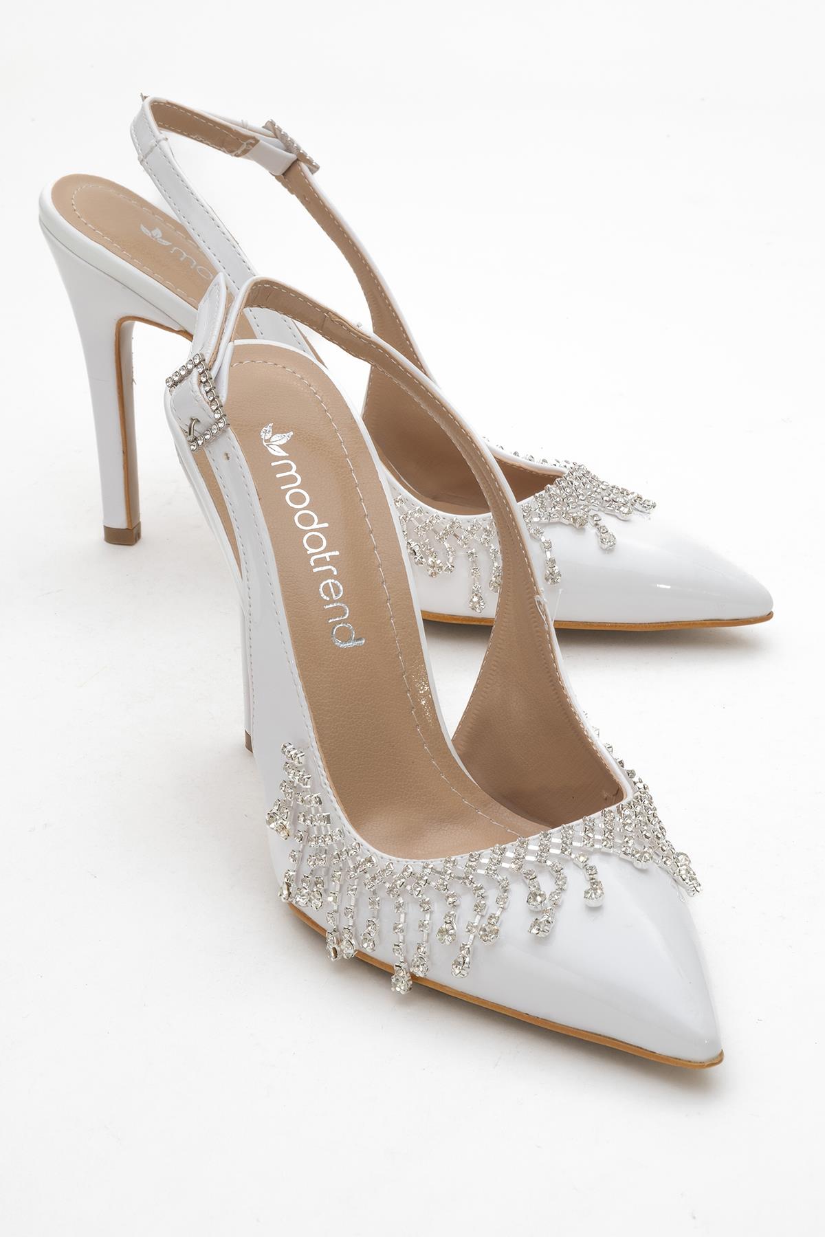 Saçak Taşlı Açık Kadın Stiletto Ayakkabı BEYAZ RUGAN - Görsel 2