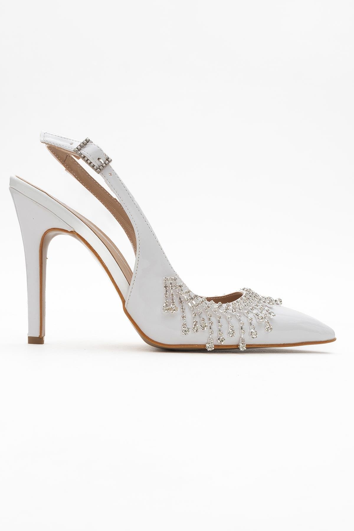 Saçak Taşlı Açık Kadın Stiletto Ayakkabı BEYAZ RUGAN - Görsel 3