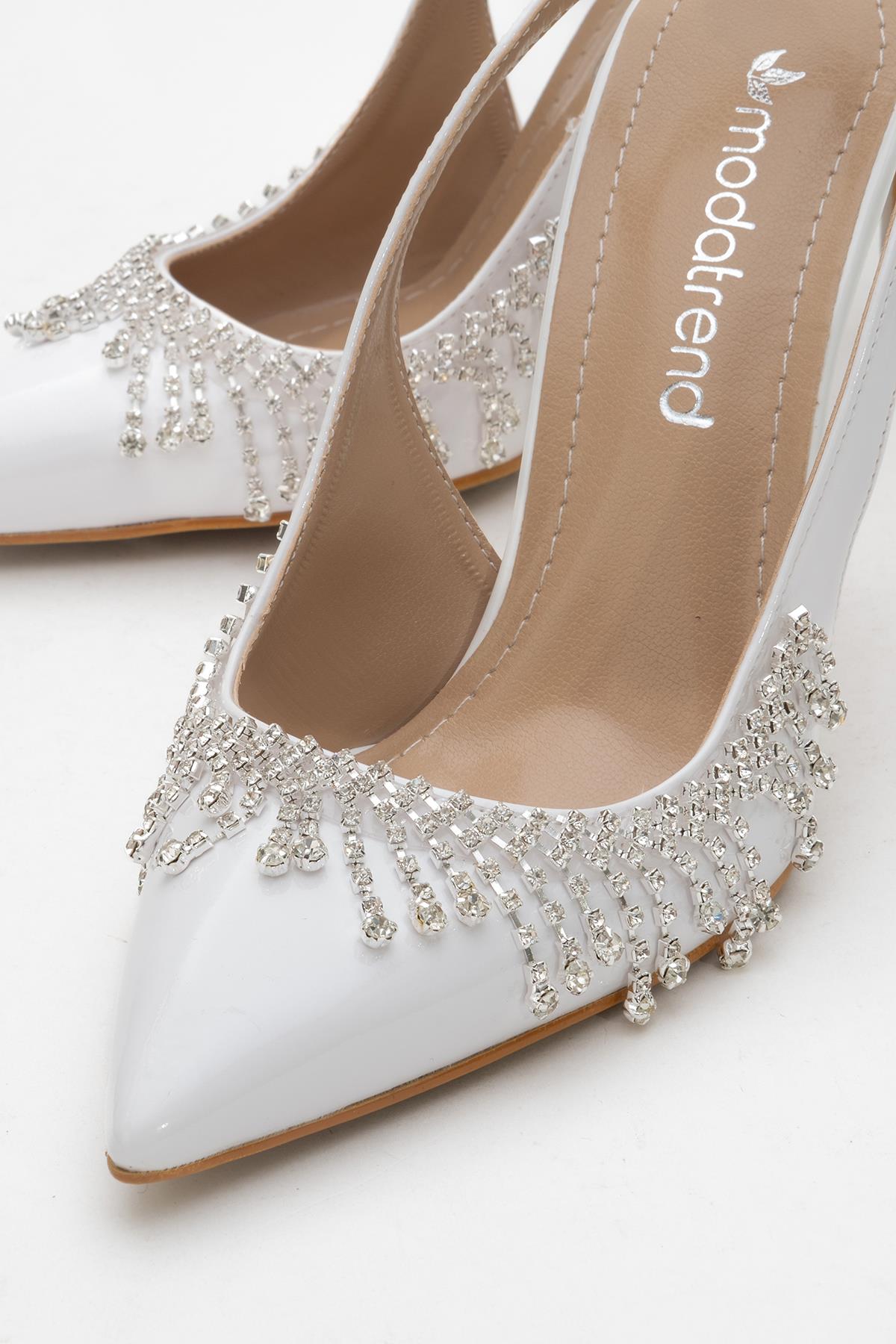 Saçak Taşlı Açık Kadın Stiletto Ayakkabı BEYAZ RUGAN - Görsel 4