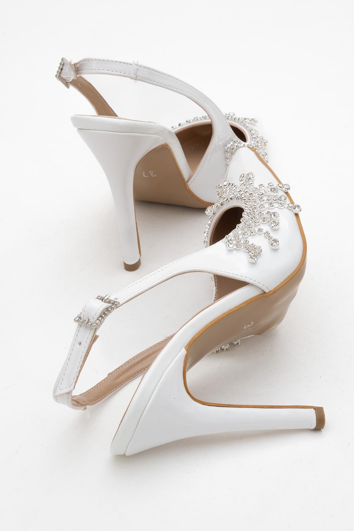 Saçak Taşlı Açık Kadın Stiletto Ayakkabı BEYAZ RUGAN - Görsel 5