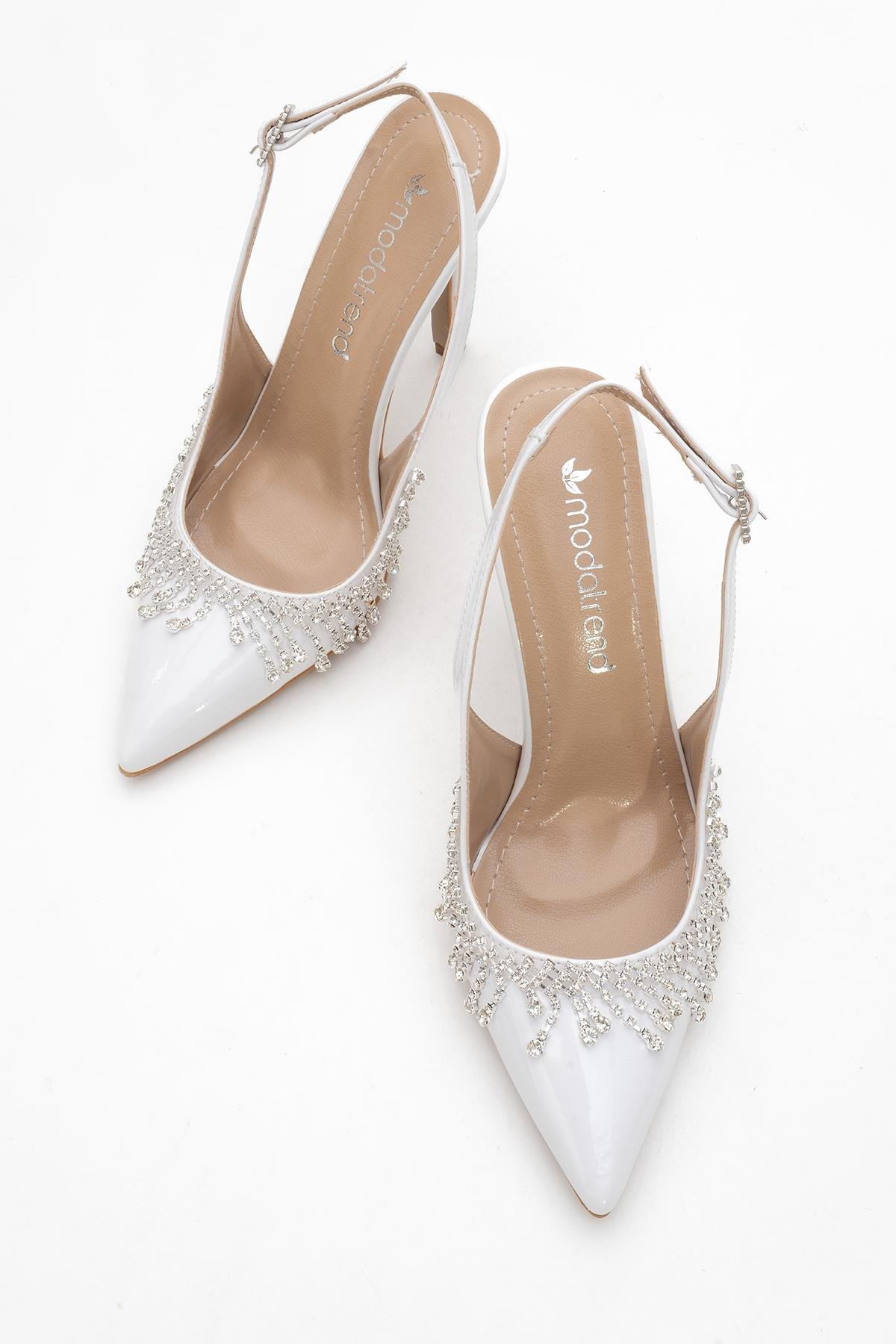 Saçak Taşlı Açık Kadın Stiletto Ayakkabı BEYAZ RUGAN - Görsel 6