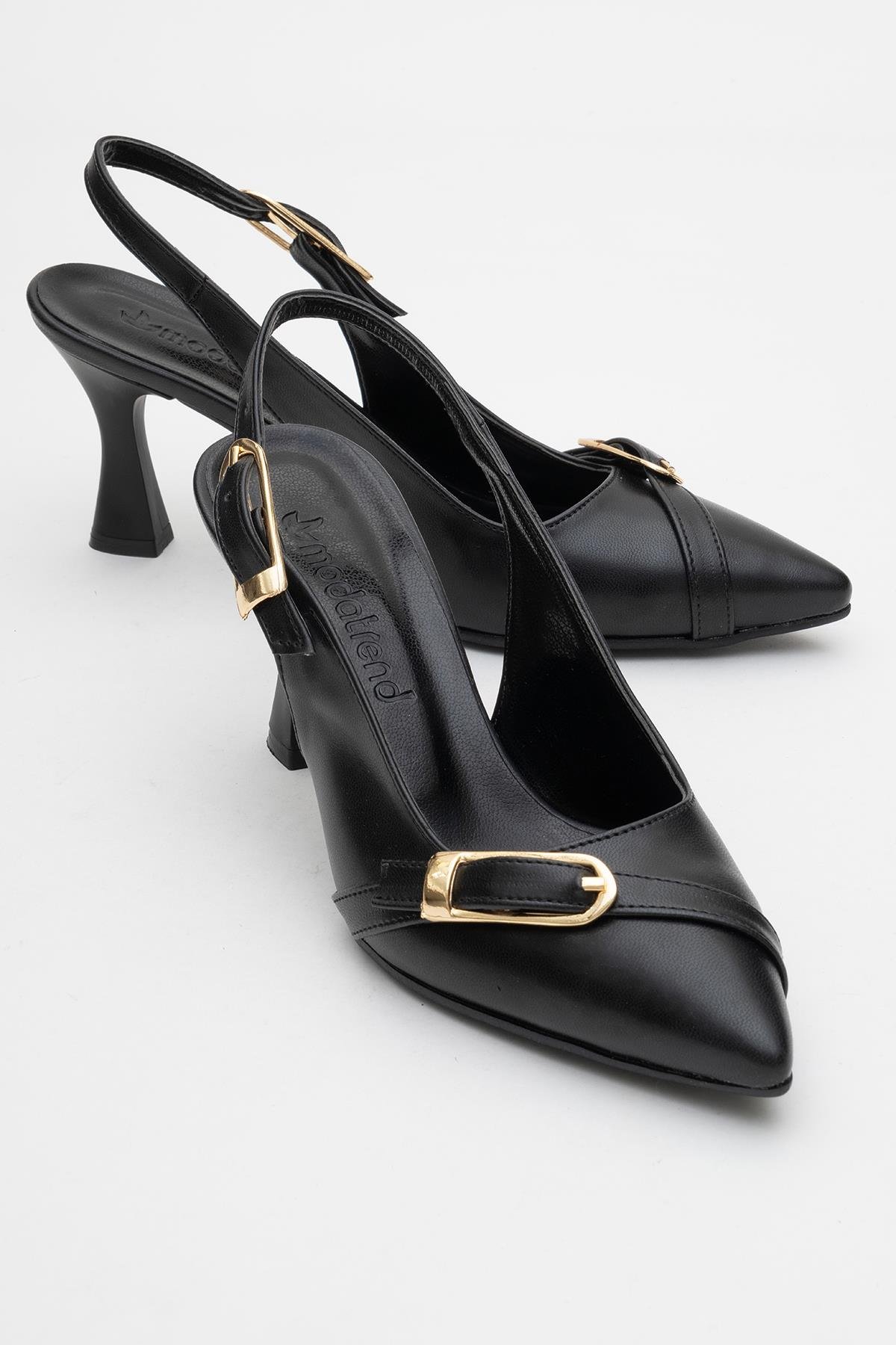 Kadın Tokalı Açık Topuklu Ayakkabı SİYAH CİLT - Görsel 2