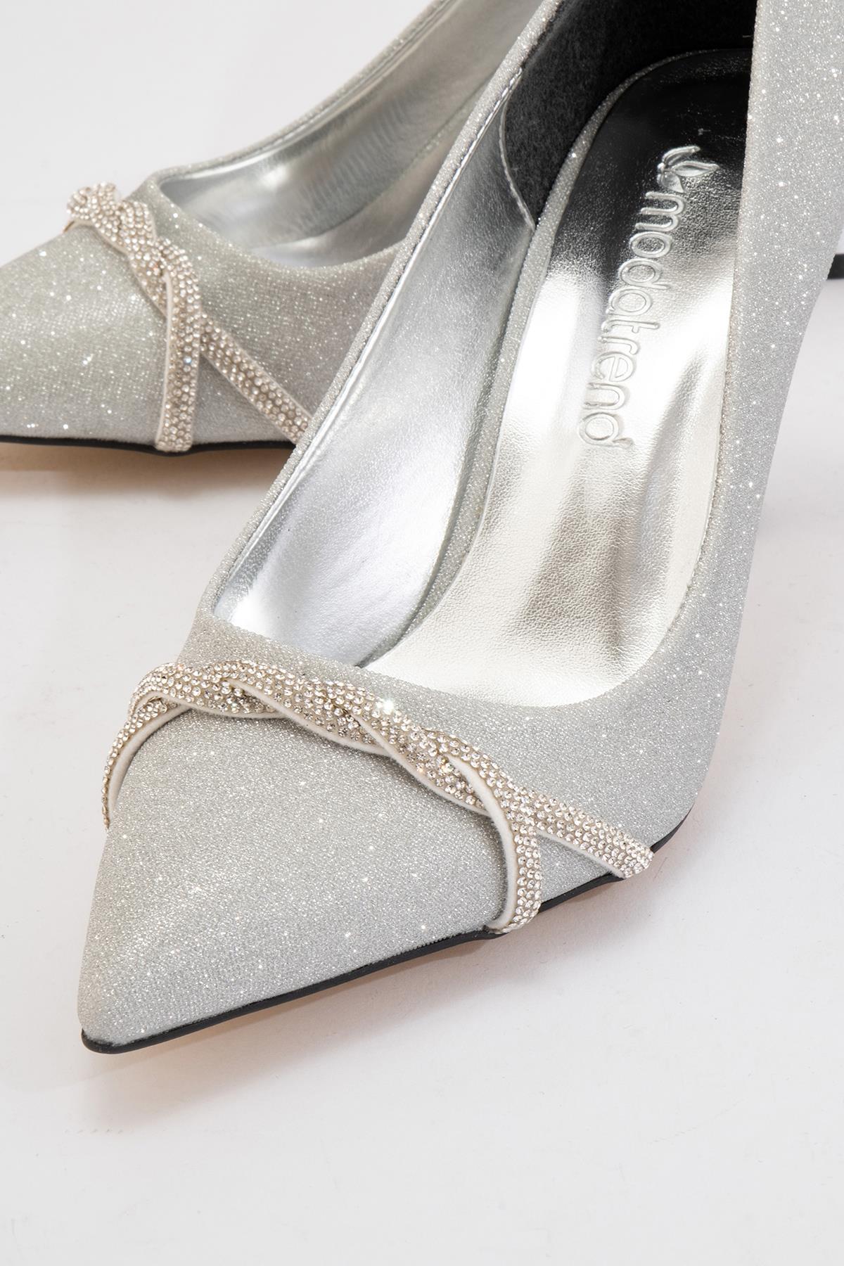 Kadın Dolama Taşlı Stiletto GÜMÜŞ SİM - Görsel 4