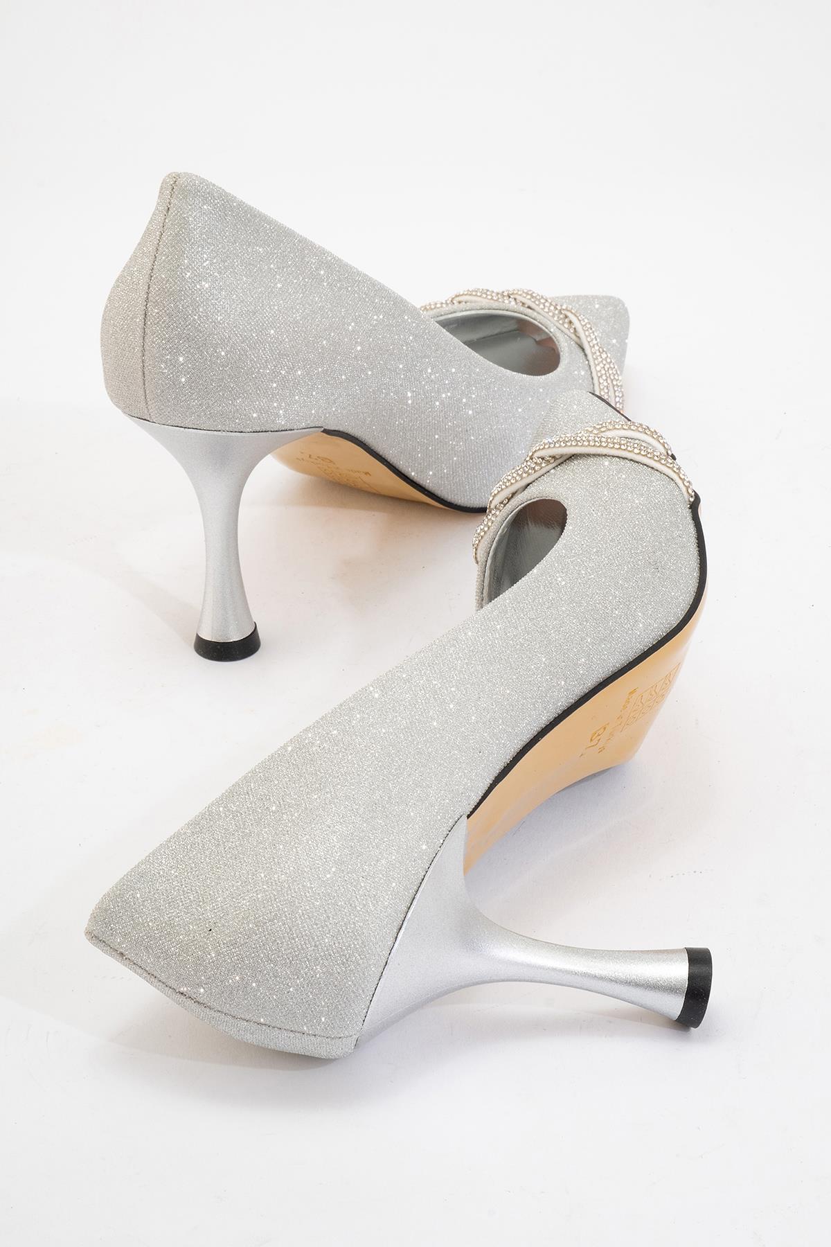 Kadın Dolama Taşlı Stiletto GÜMÜŞ SİM - Görsel 5