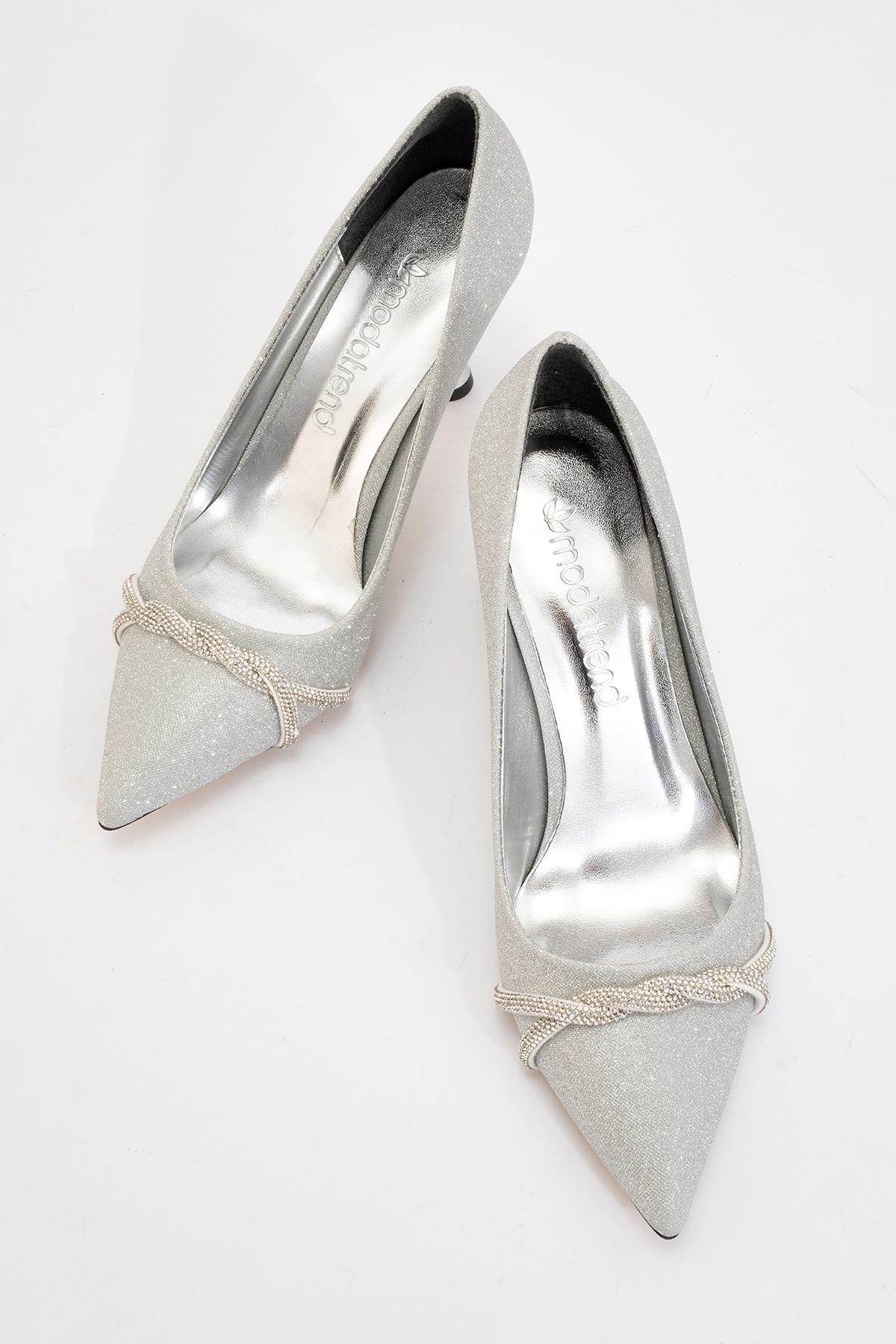 Kadın Dolama Taşlı Stiletto GÜMÜŞ SİM - Görsel 6