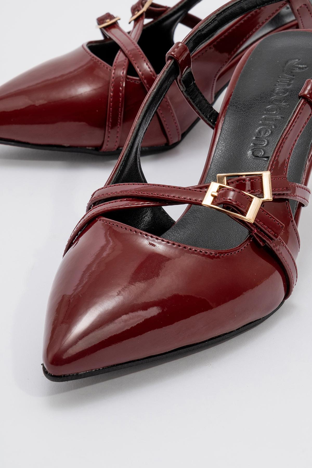 Kadın 3 Tokalı Topuklu Ayakkabı BORDO RUGAN - Görsel 4