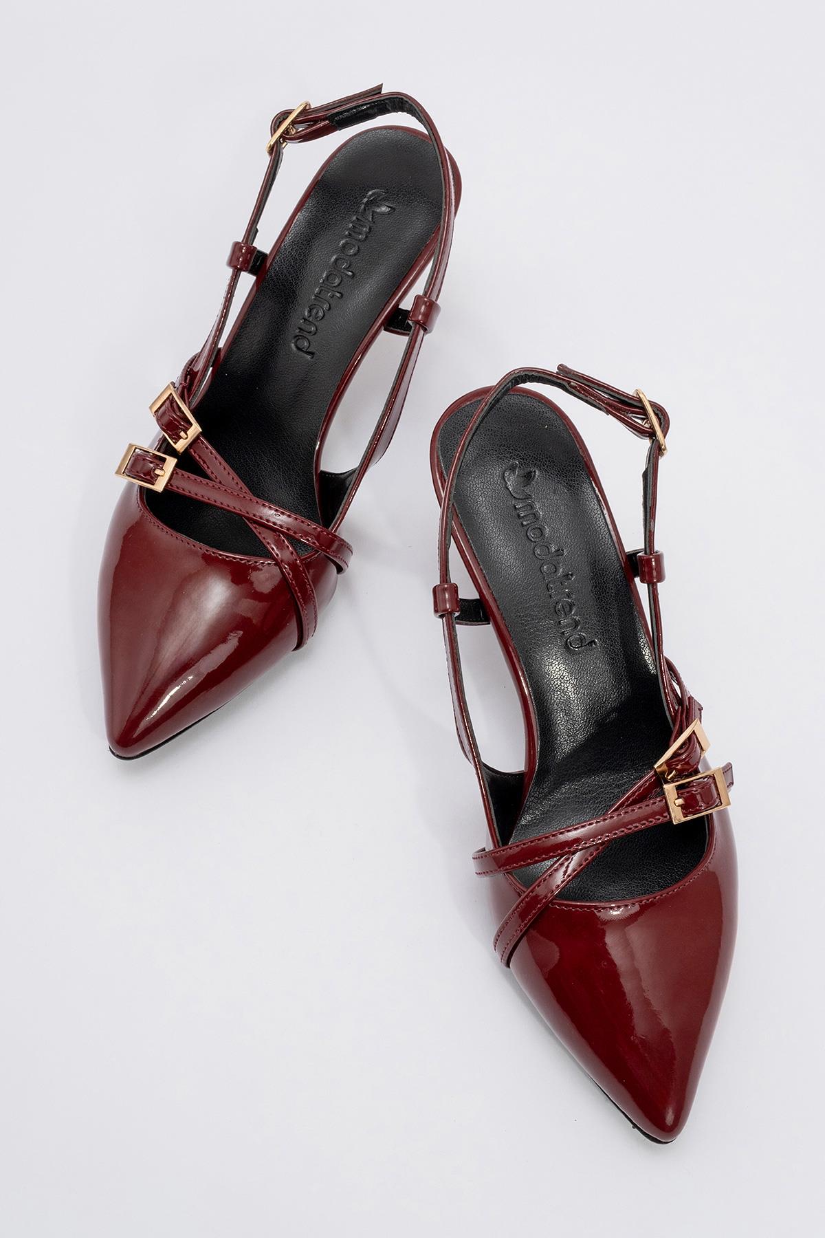 Kadın 3 Tokalı Topuklu Ayakkabı BORDO RUGAN - Görsel 6