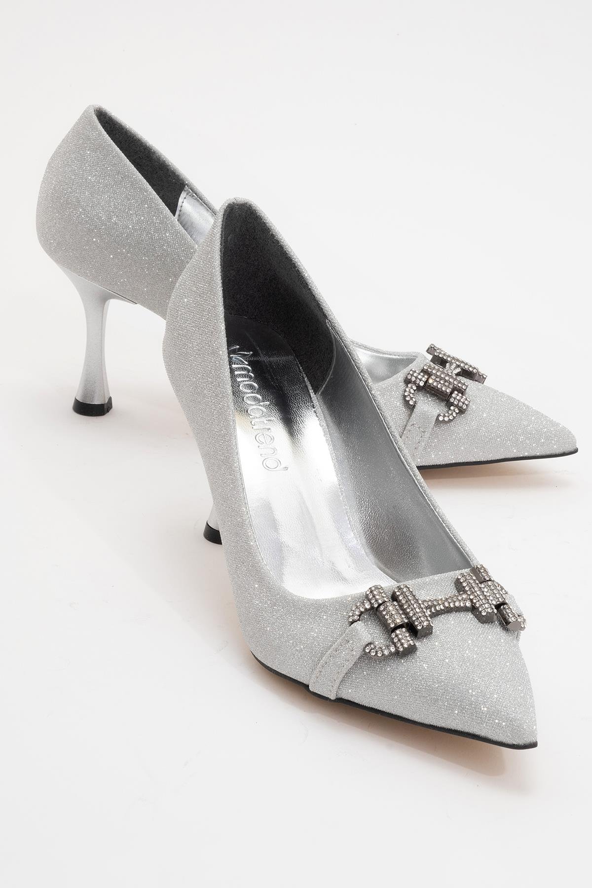 Kadın Taşlı Topuklu Ayakkabı GÜMÜŞ SİM - Görsel 2
