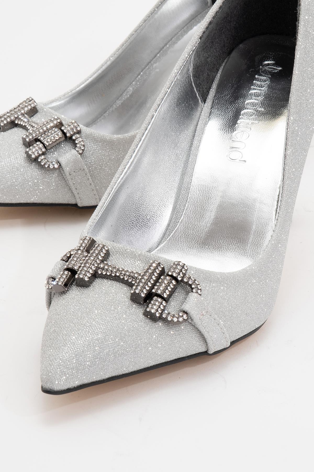 Kadın Taşlı Topuklu Ayakkabı GÜMÜŞ SİM - Görsel 4