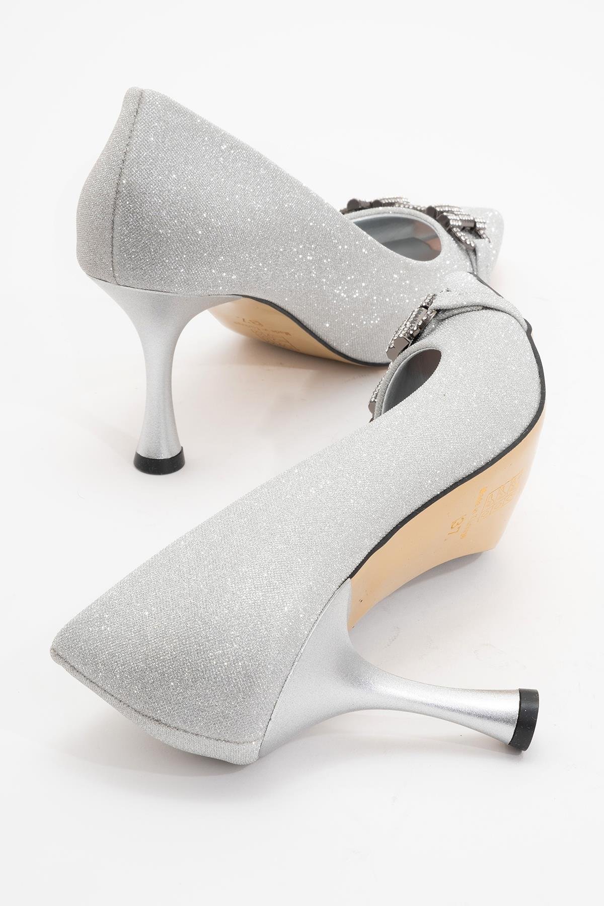 Kadın Taşlı Topuklu Ayakkabı GÜMÜŞ SİM - Görsel 5