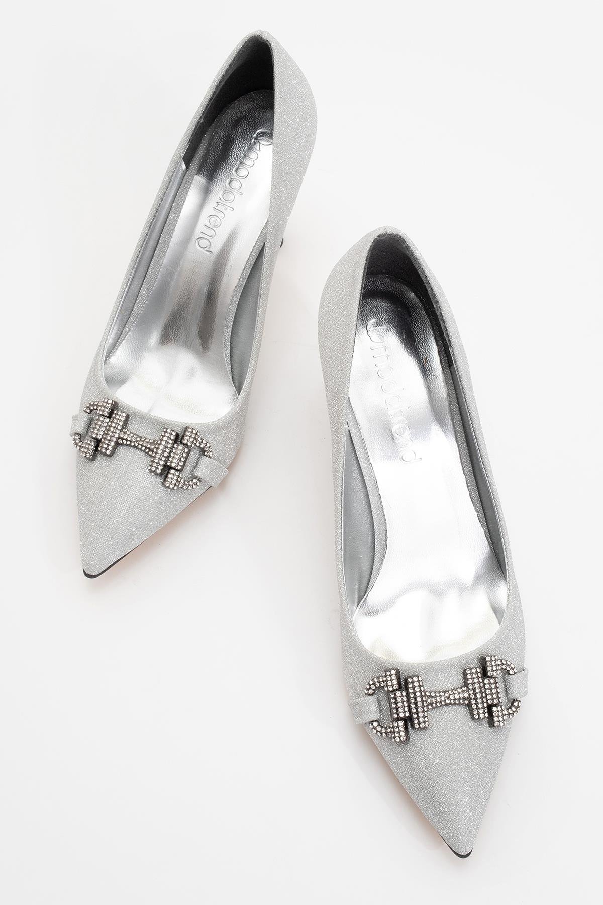 Kadın Taşlı Topuklu Ayakkabı GÜMÜŞ SİM - Görsel 6