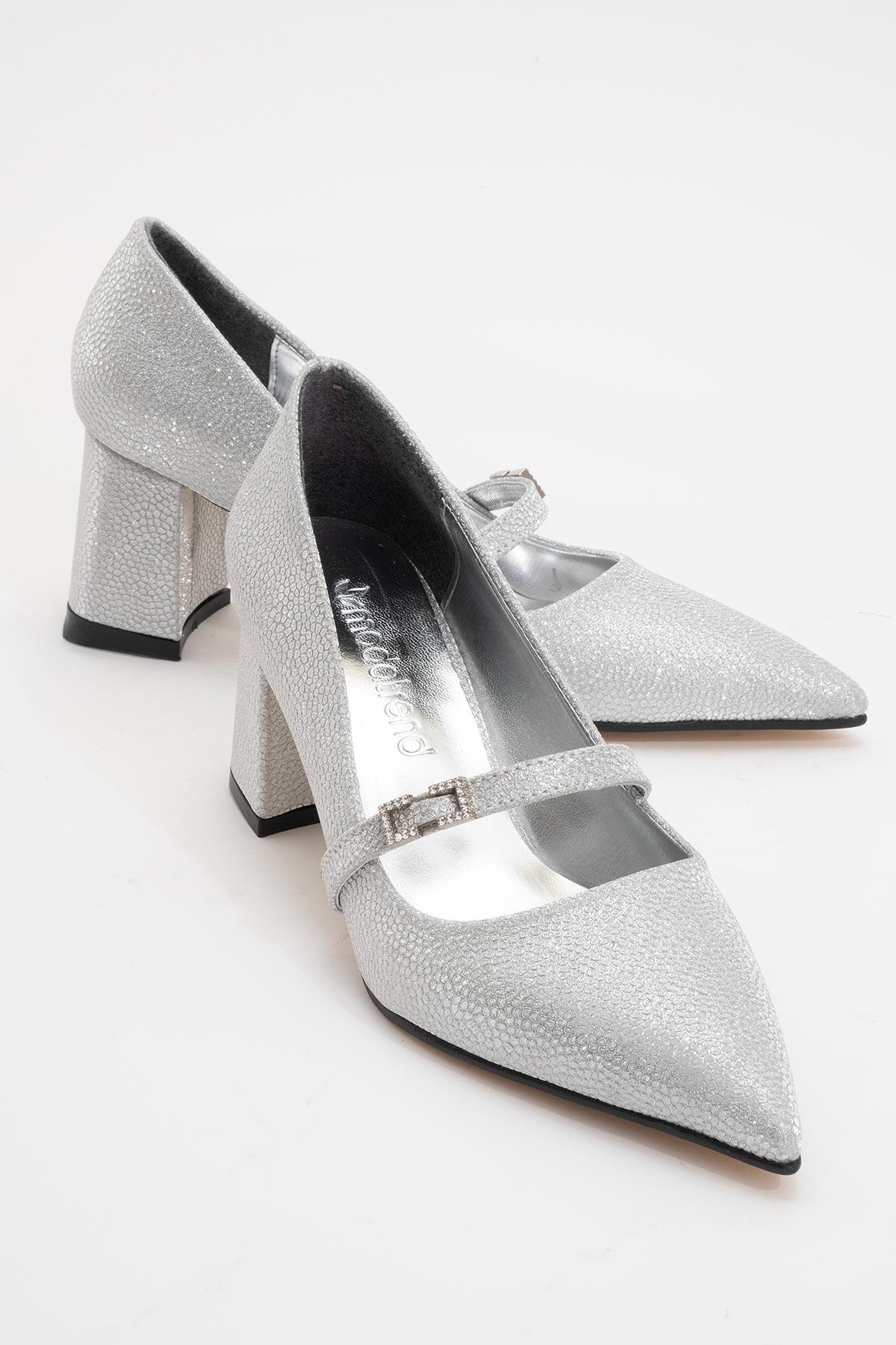 Kadın Kemerli Taşlı Topuklu Ayakkabı GÜMÜŞ NOLTALI SİM - Görsel 2
