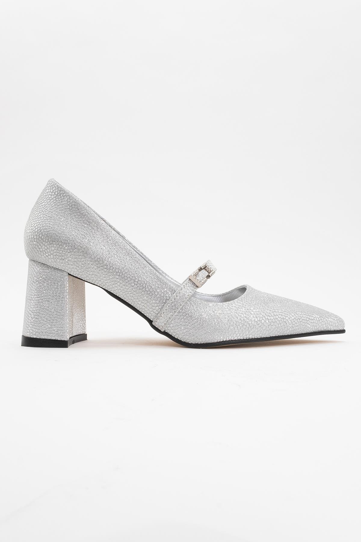Kadın Kemerli Taşlı Topuklu Ayakkabı GÜMÜŞ NOLTALI SİM - Görsel 3