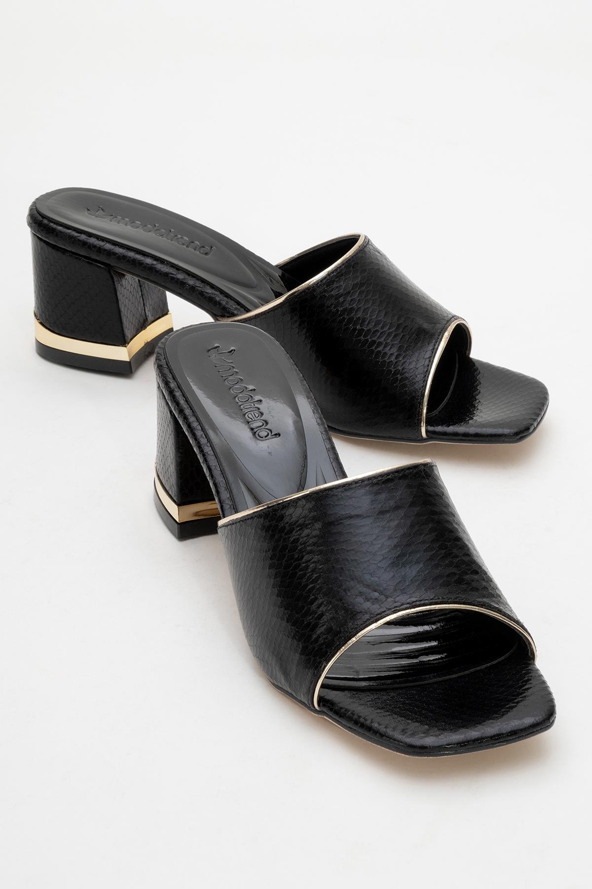 Kadın Topuklu Terlik SİYAH YILAN DESEN - Görsel 2