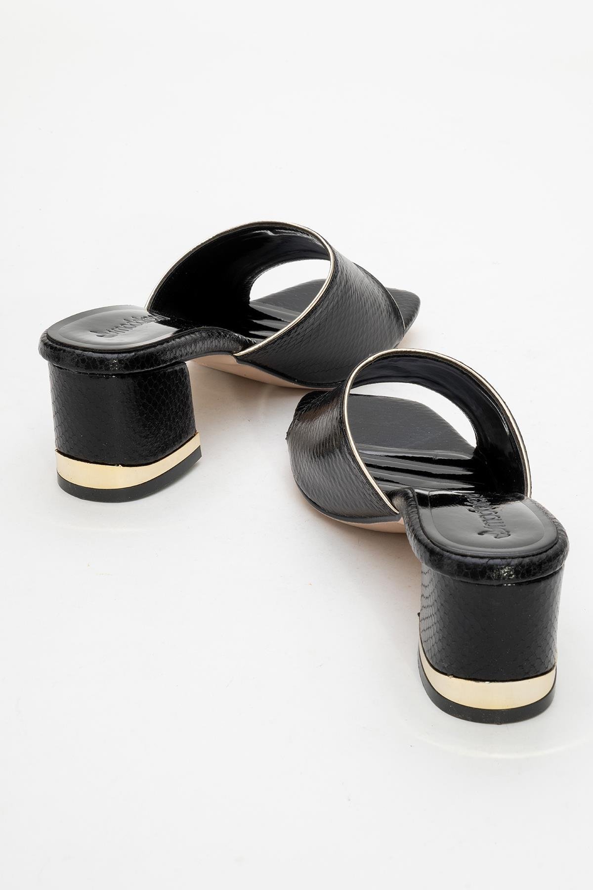 Kadın Topuklu Terlik SİYAH YILAN DESEN - Görsel 5