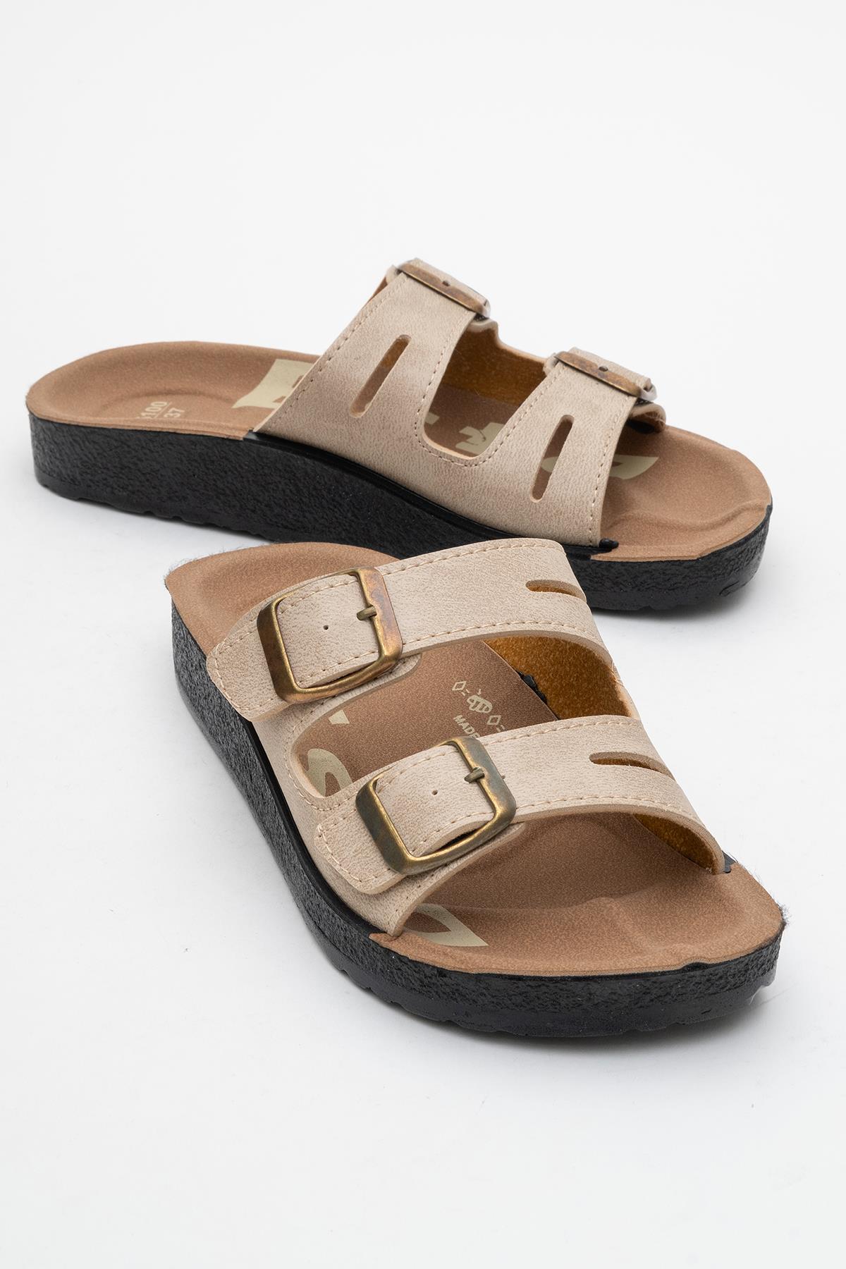 Tokalı Kadın Düz Terlik BEJ - Görsel 2